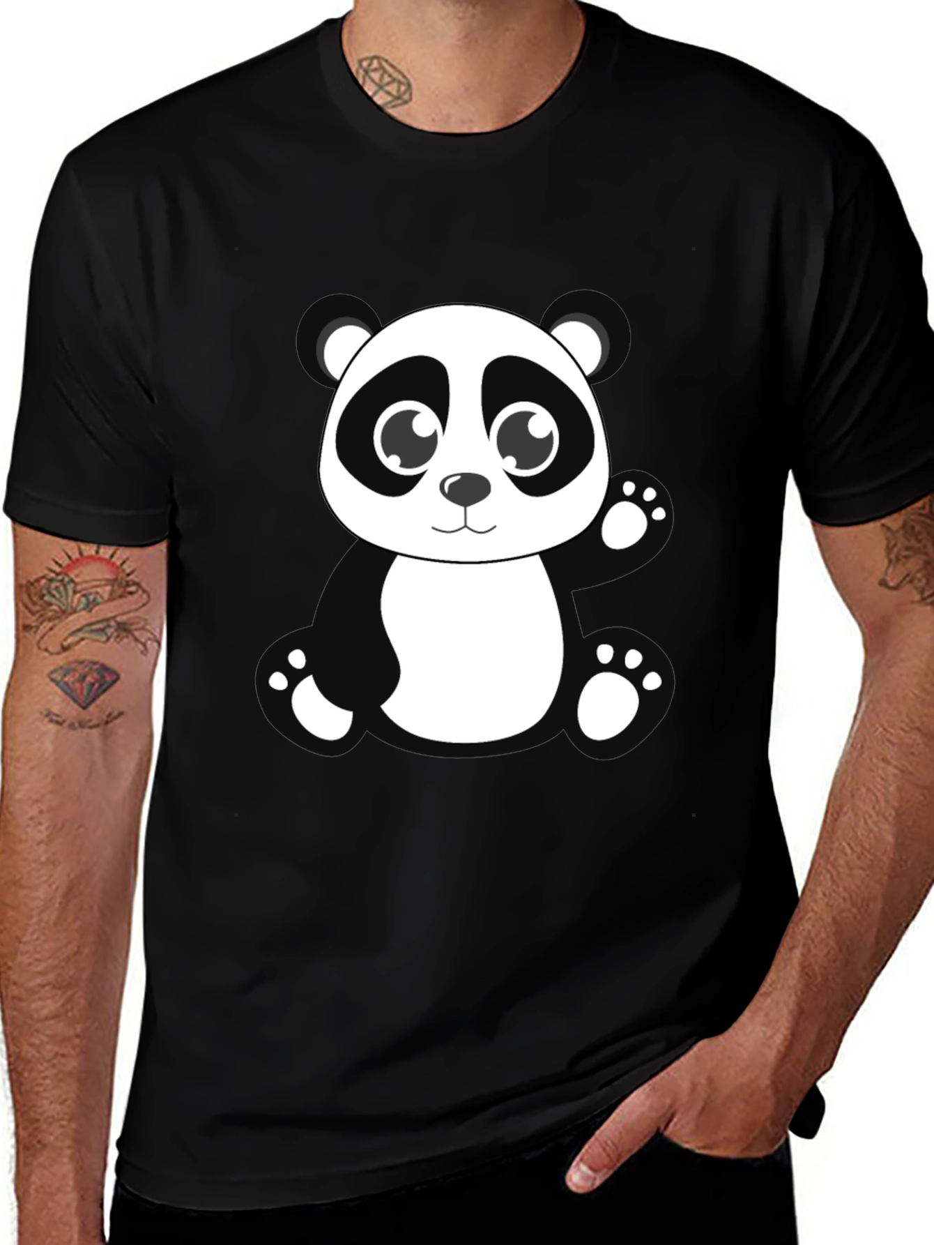 Variant 3 of Cute Panda Bear Black T-Shirt