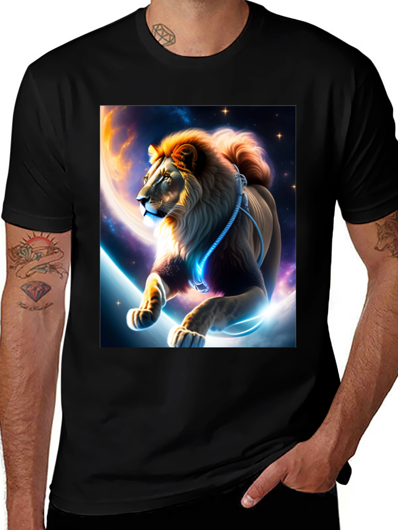 Variant 19 of Astral Lion Graphic Tee - Black