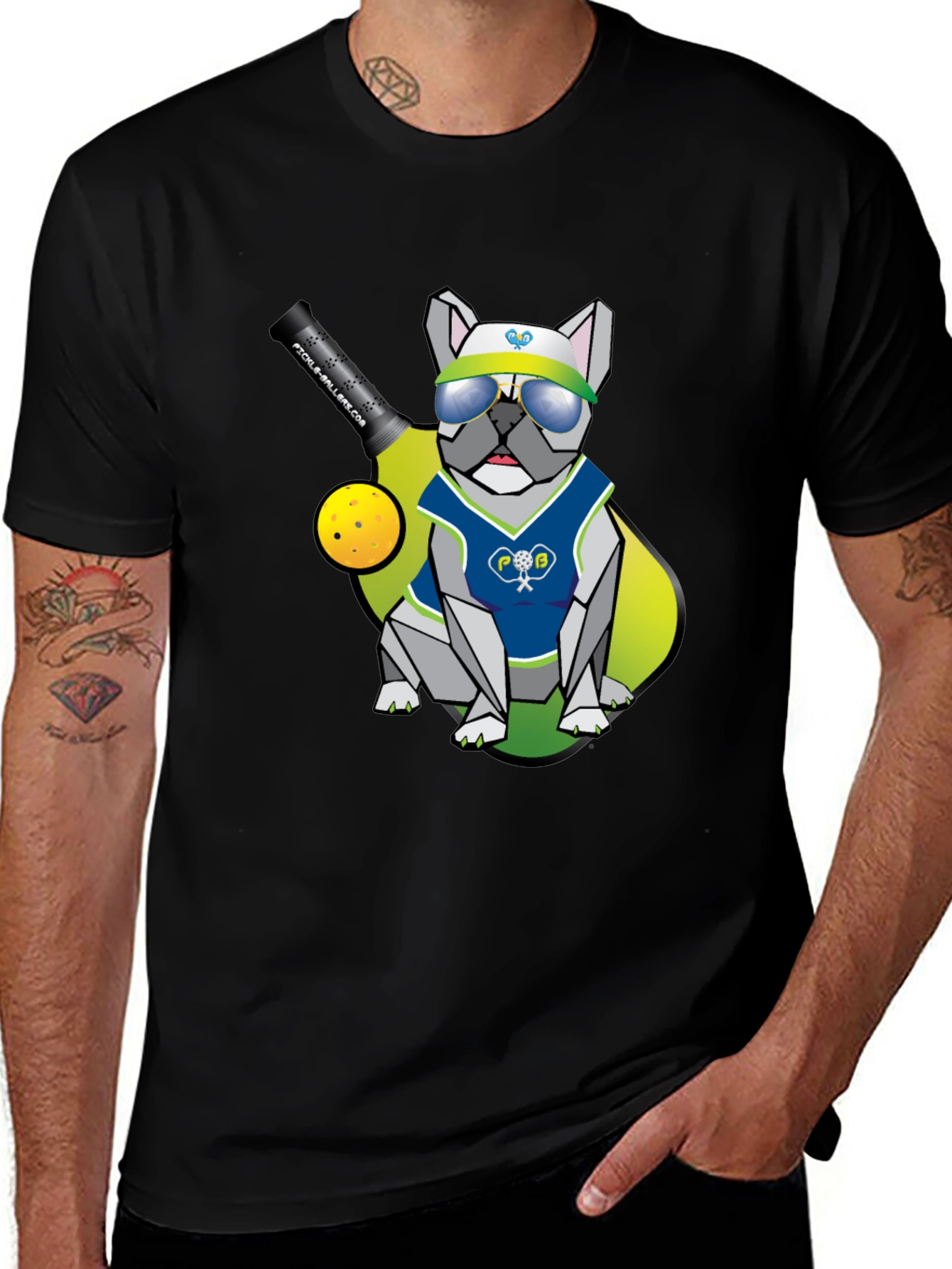 Variant 8 of Pickleball Bulldog T-Shirt - Cool Doggy Design