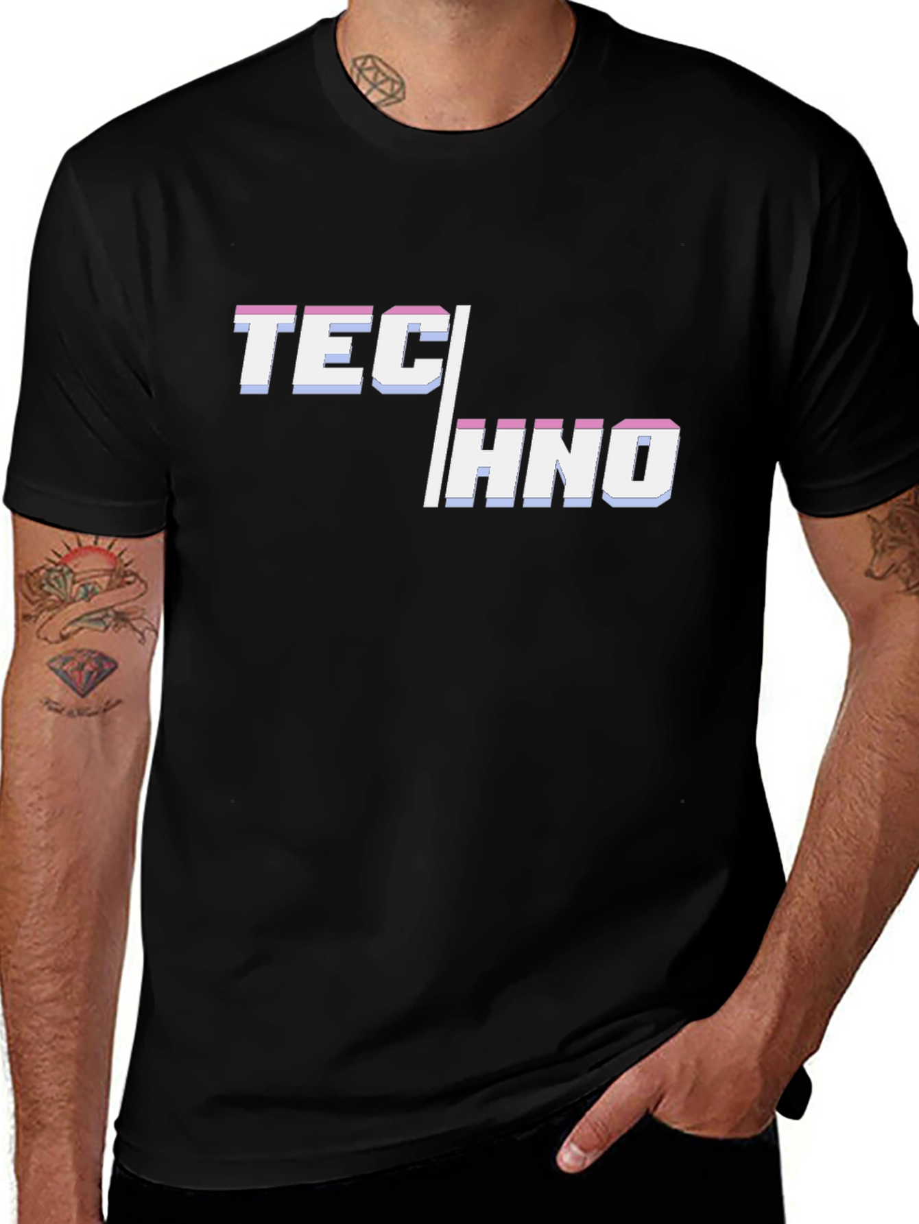Variant 6 of Retro Techno Graphic Tee - Black Cotton T-Shirt