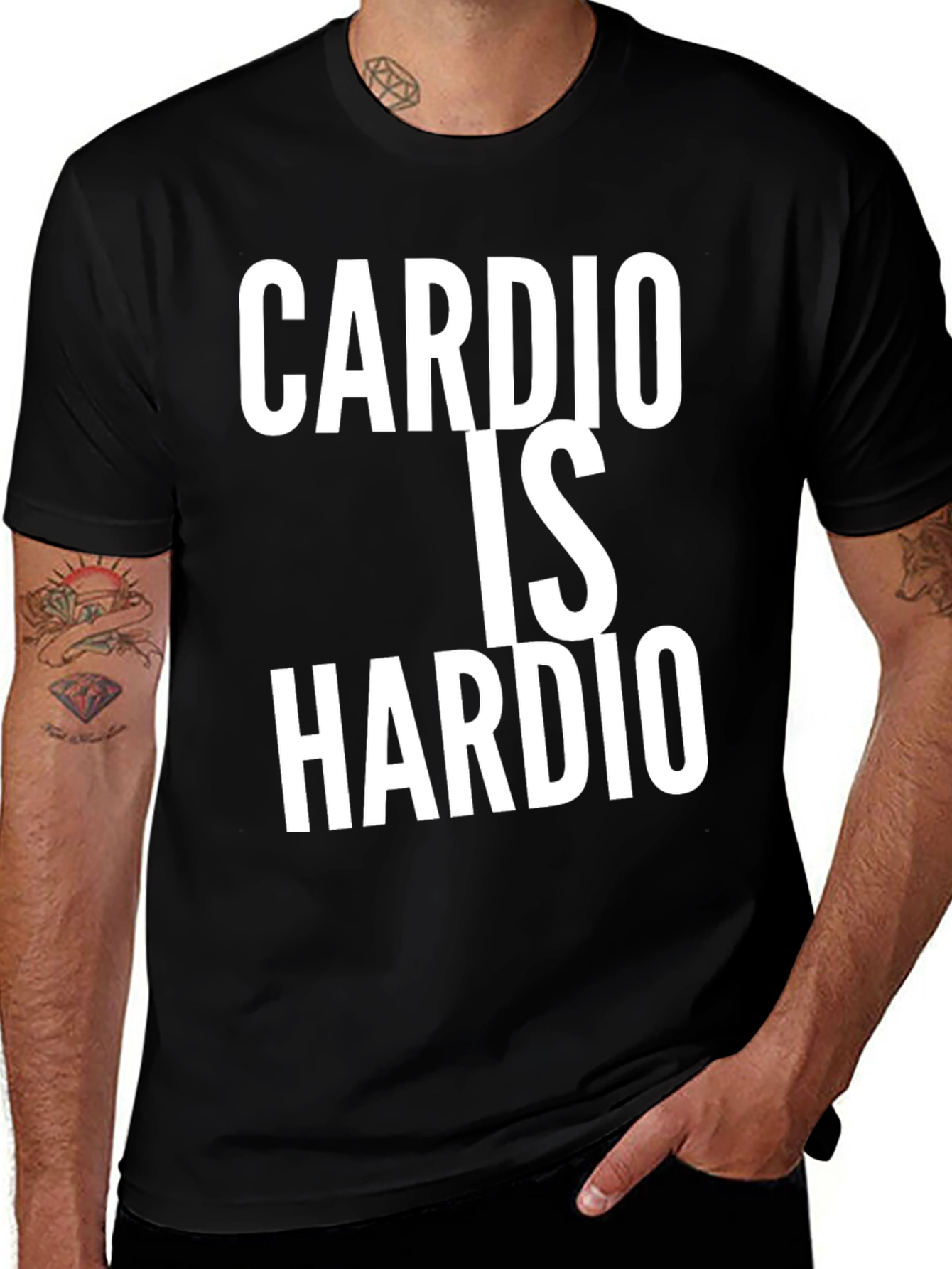 Variant 16 of Cardio Is Hardio Black T-Shirt Funny Workout Tee
