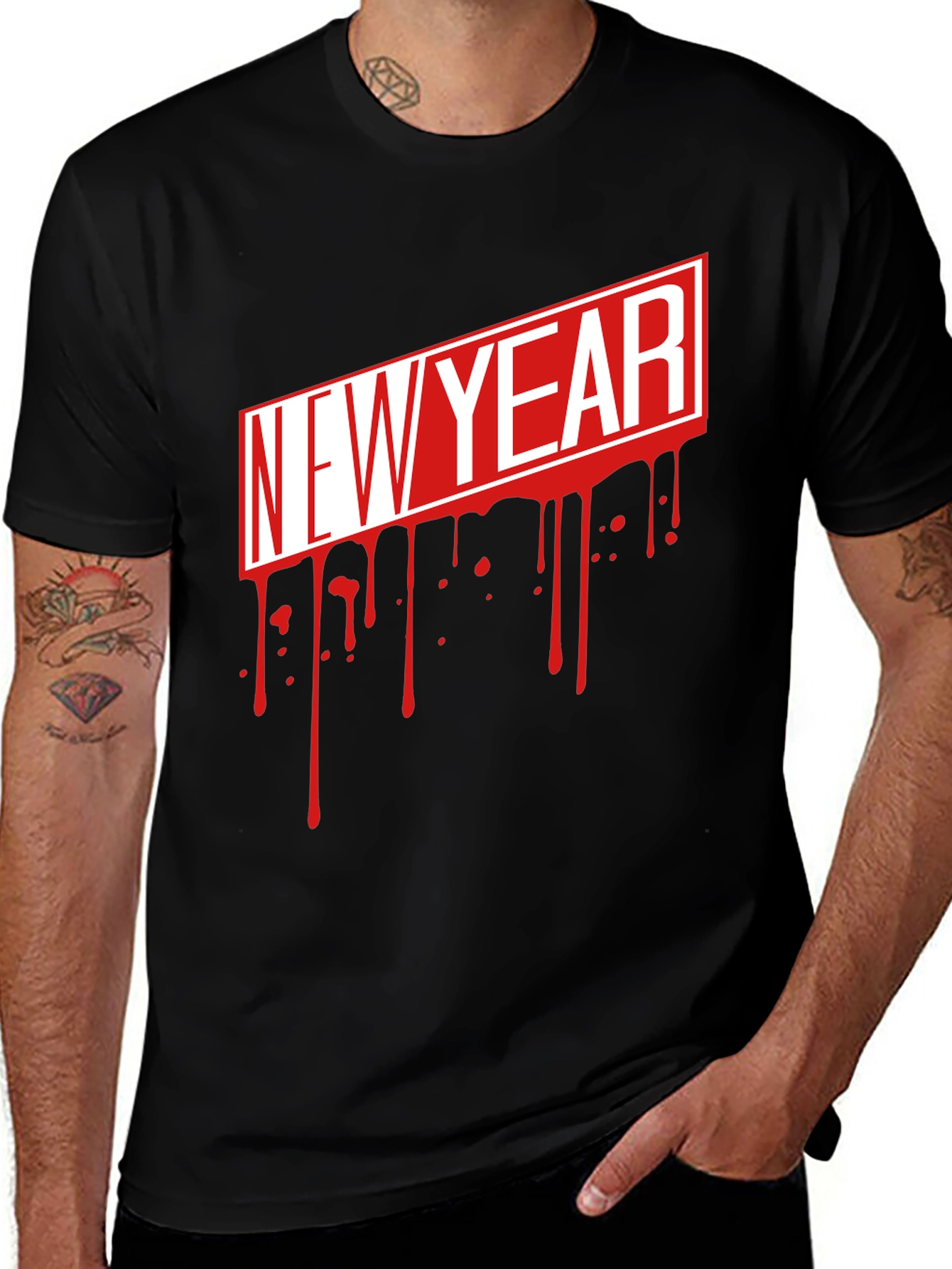 Variant 9 of New Year Drip Graphic Tee - Black Cotton Blend