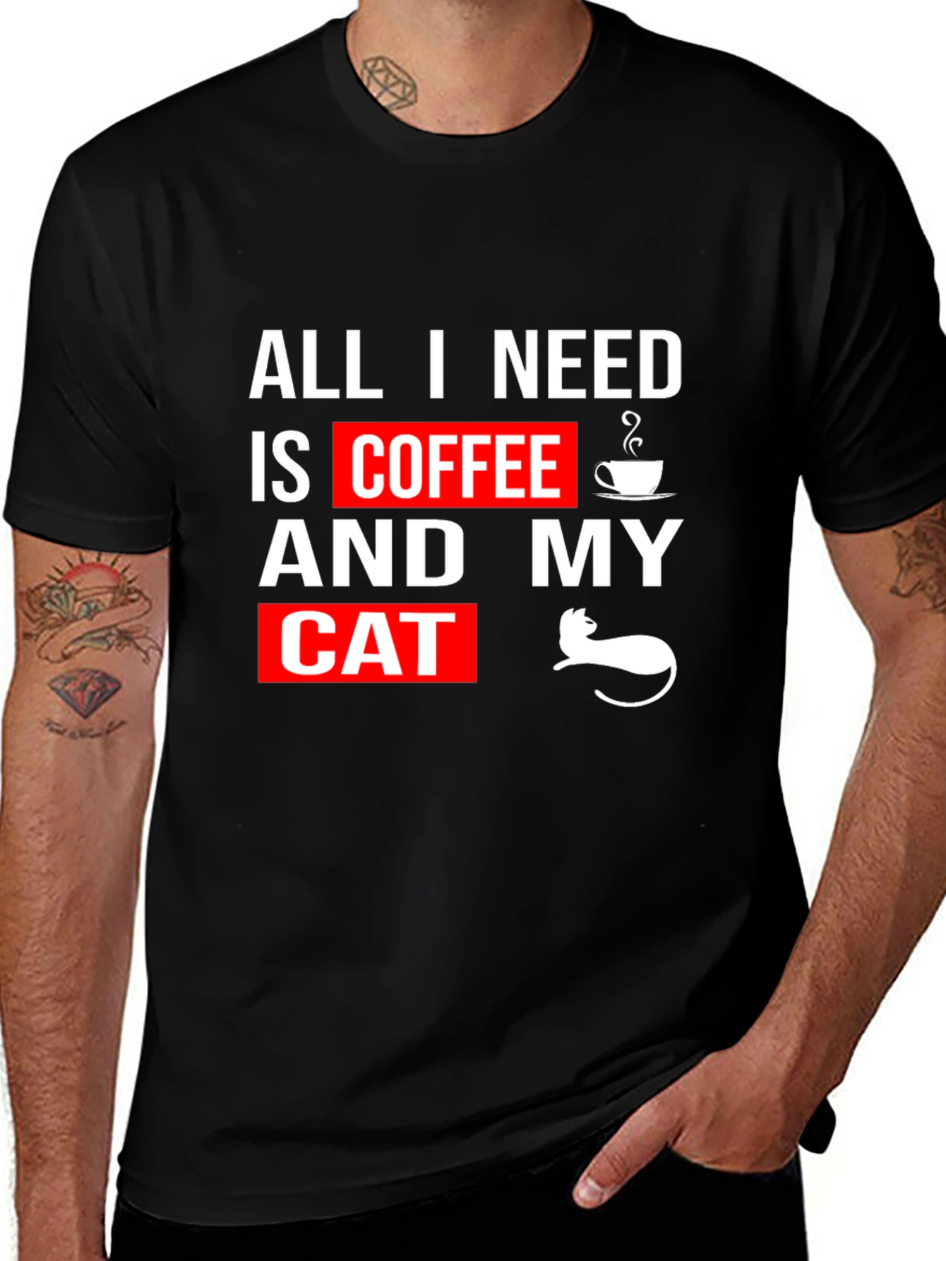 Variant 3 of Coffee and Cats T-Shirt - Black Graphic Tee