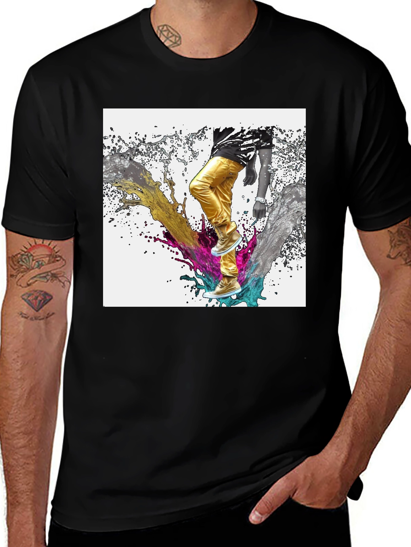 Variant 23 of Abstract Splash Graphic Black T-Shirt