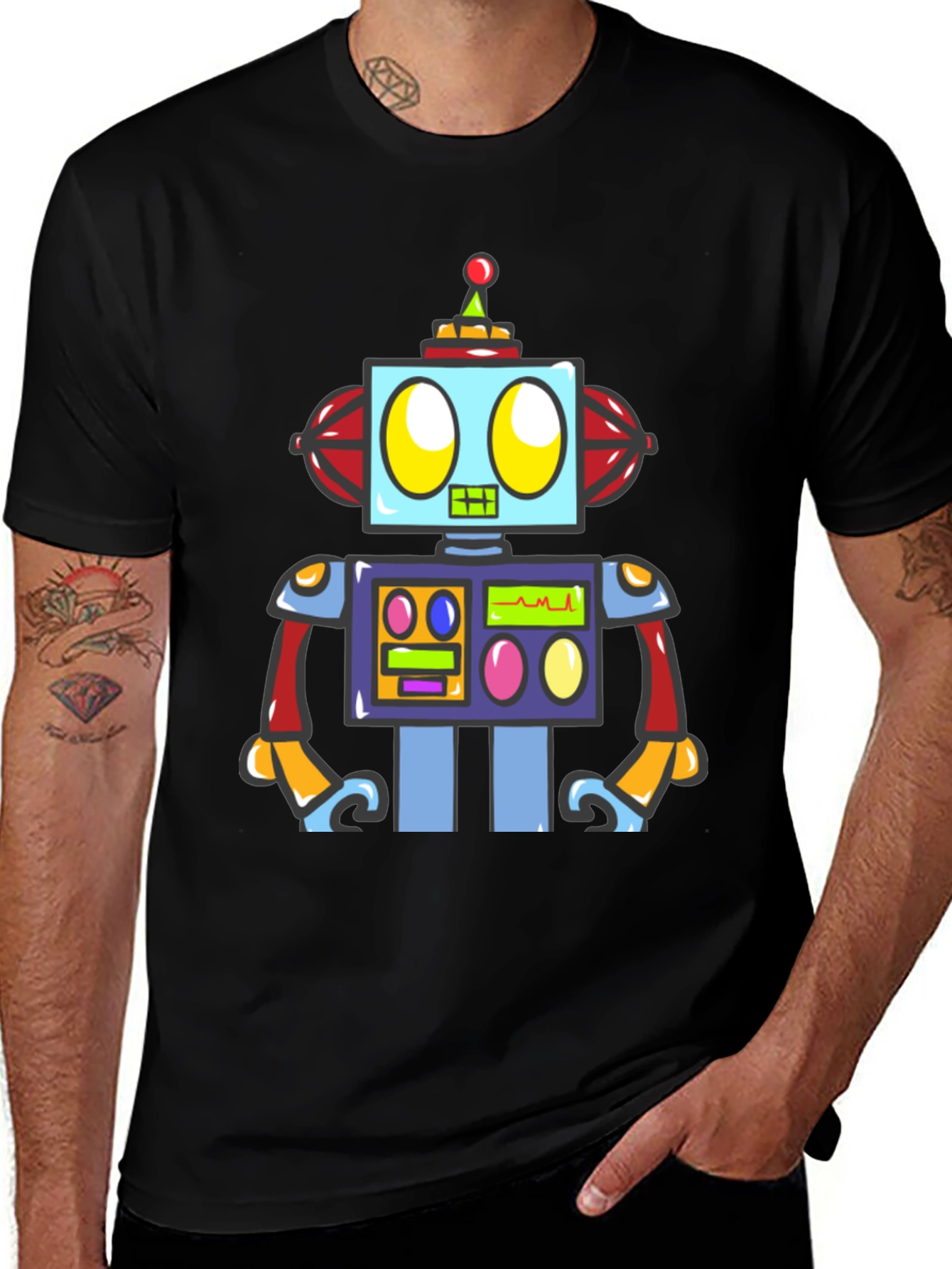 Variant 24 of Robot Graphic Print Tee - Mens Black T-Shirt