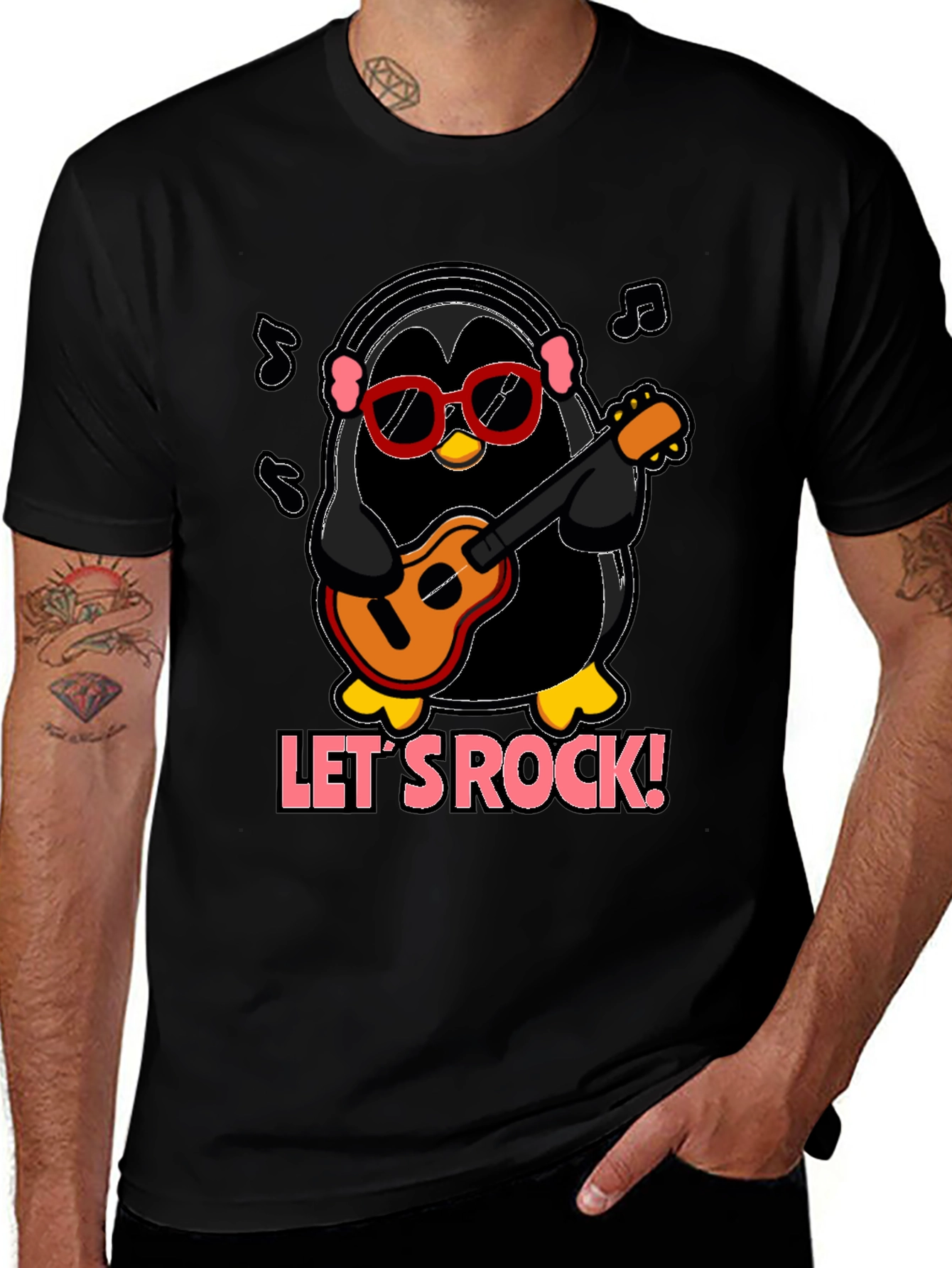 Variant 29 of Let's Rock Penguin Musician Graphic T-Shirt
