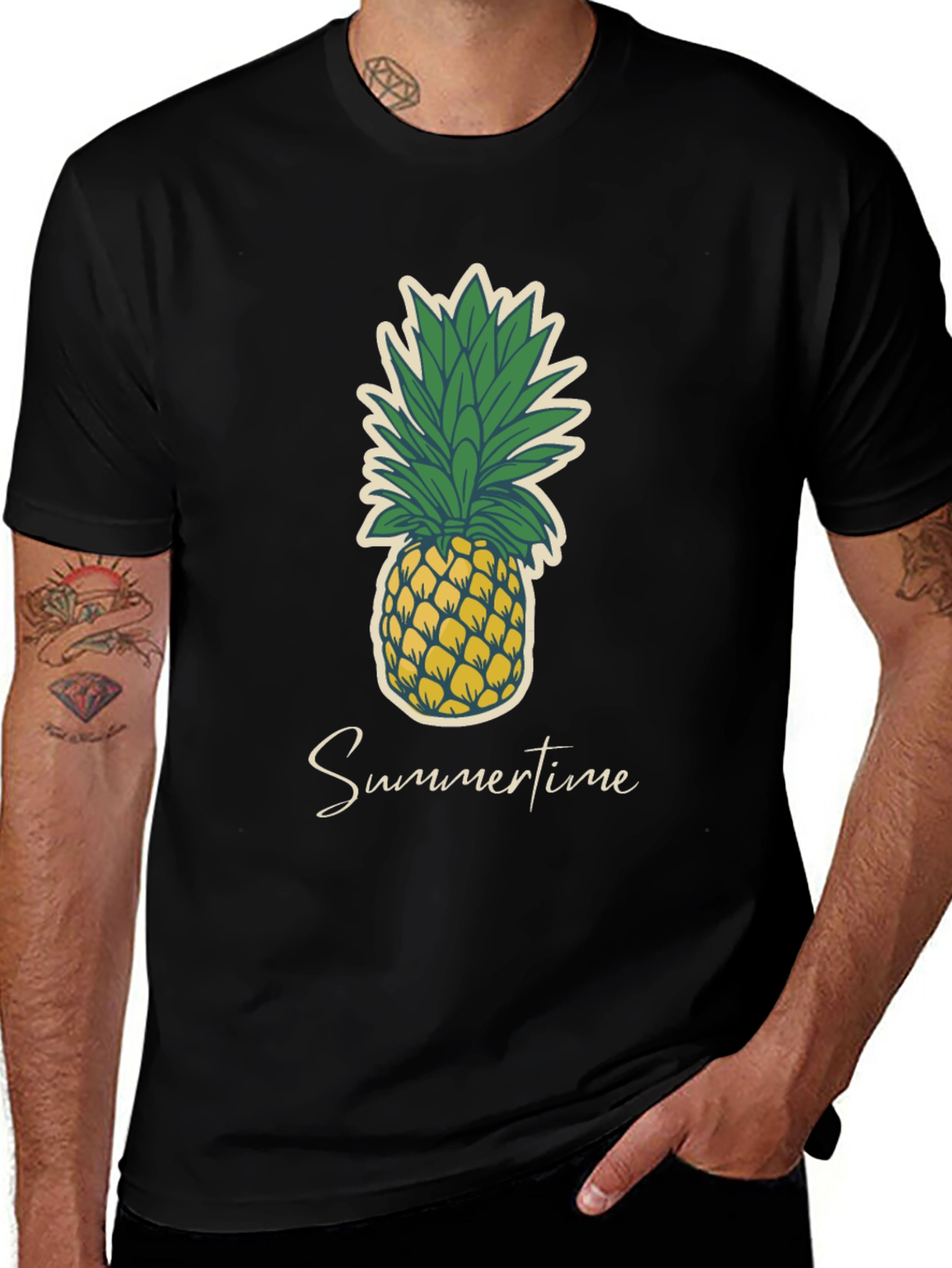 Variant 20 of Summertime Pineapple Graphic Tee - Casual Black T-Shirt