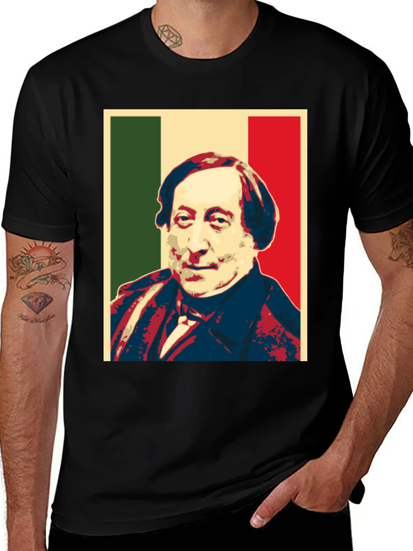 Variant 6 of Italian Flag Portrait Graphic Tee - Black Cotton Blend