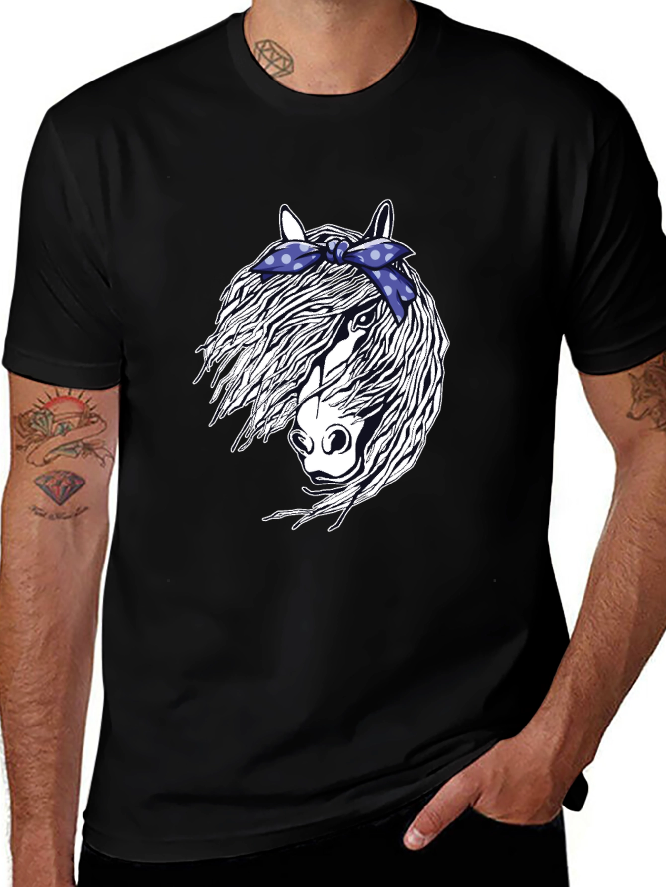 Black Horse with Bandana Graphic Tee main image