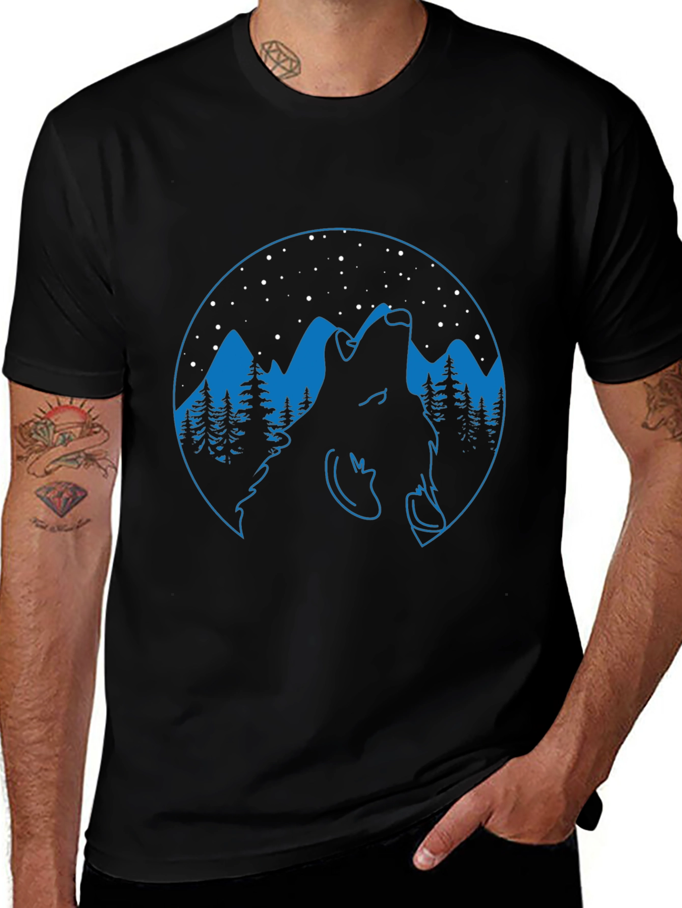 Black Wolf Howling at Night Graphic Tee main image