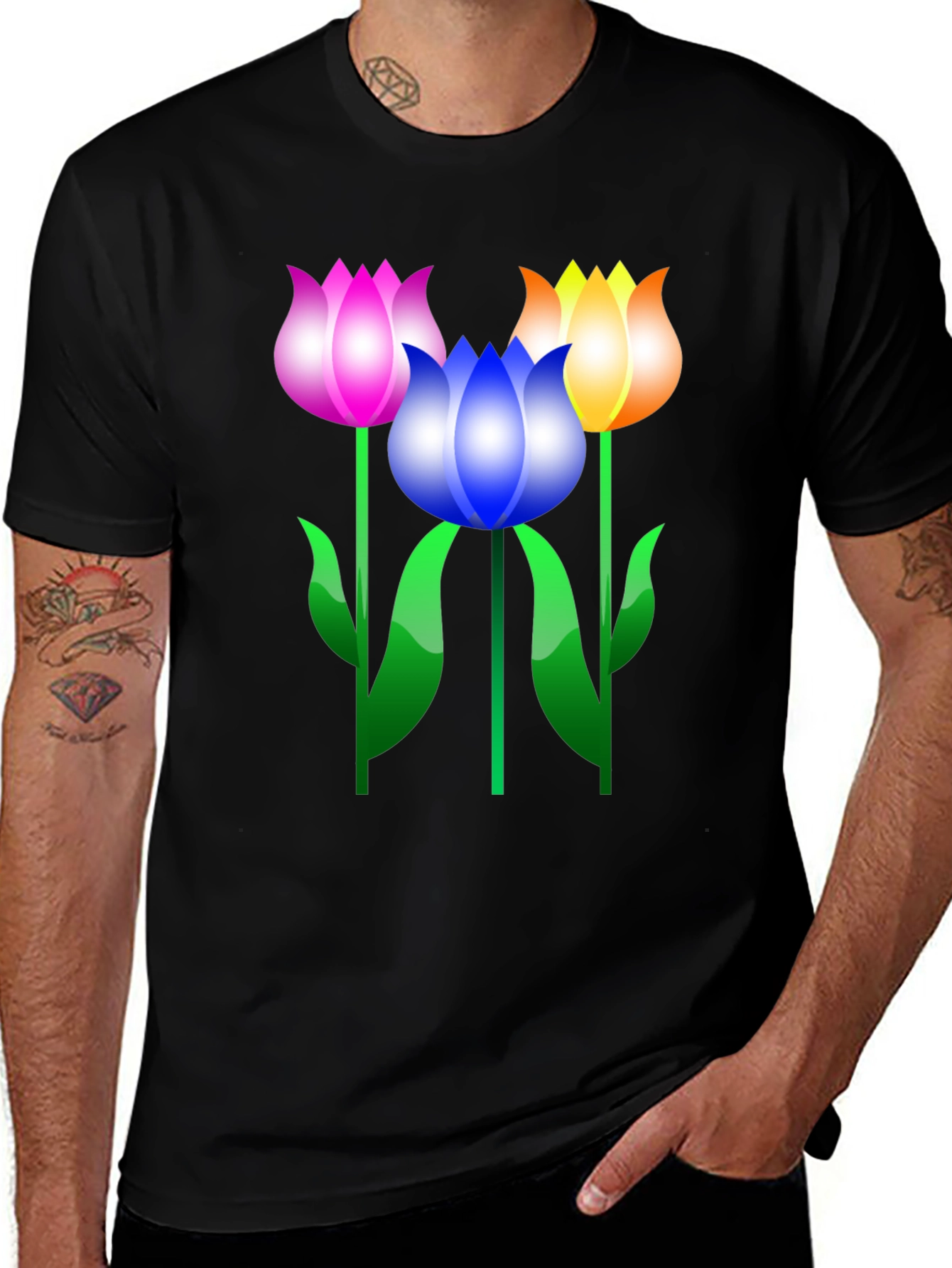Variant 22 of Floral Graphic Print Men's Black T-Shirt