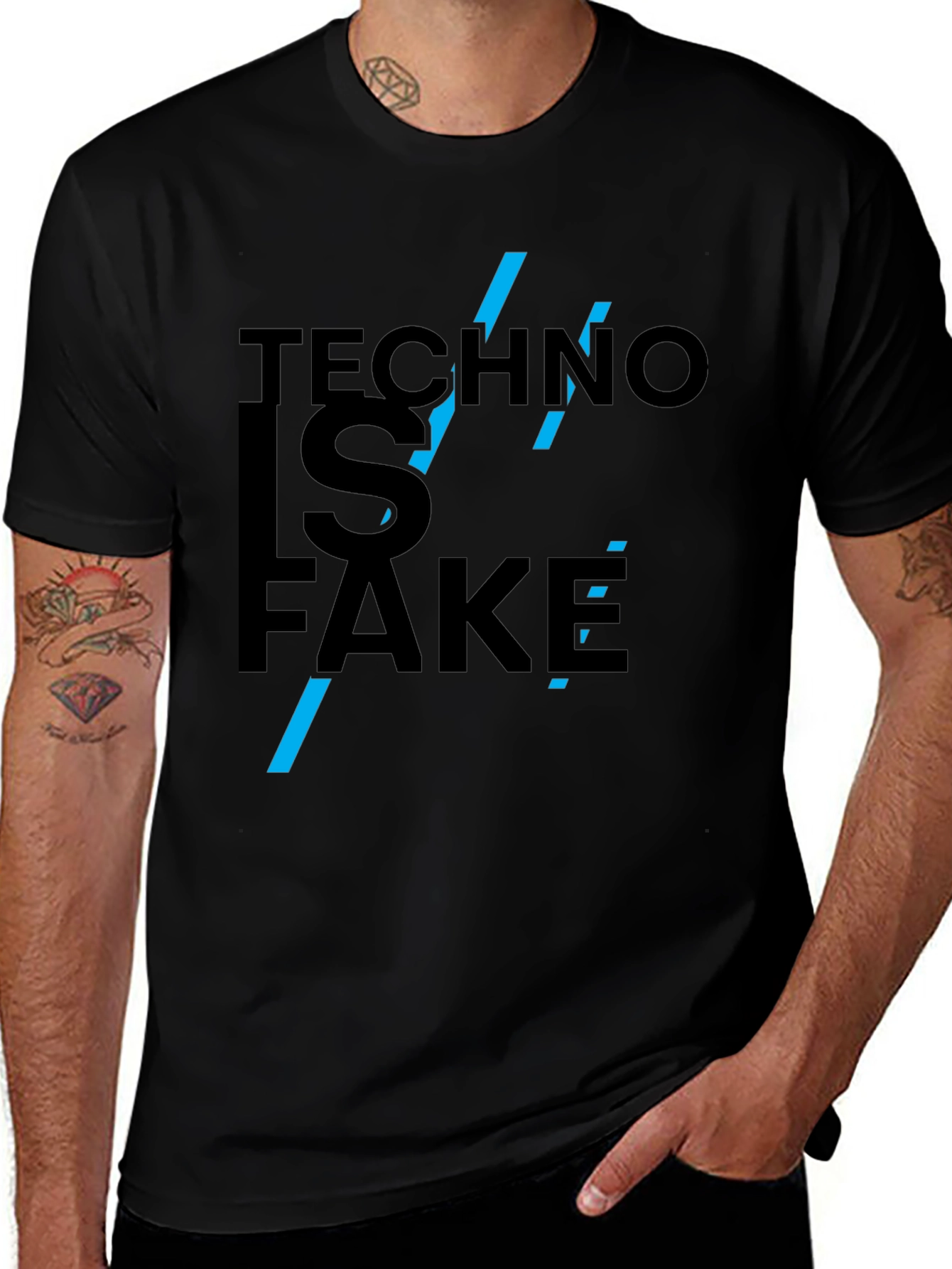 Variant 4 of Techno is Fake Graphic Tee - Black Cotton