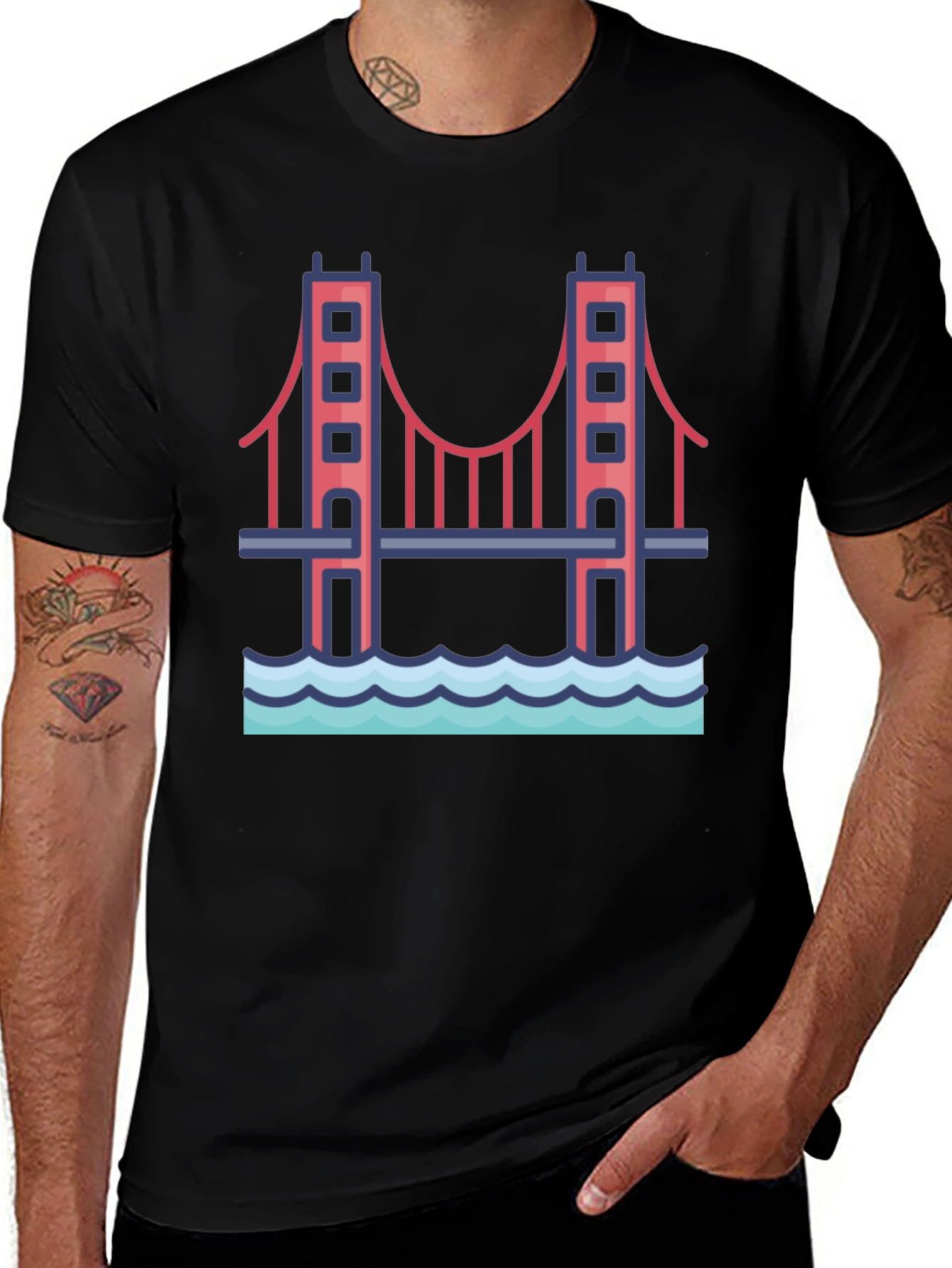 Golden Gate Bridge Graphic Tee - Black Cotton T-Shirt