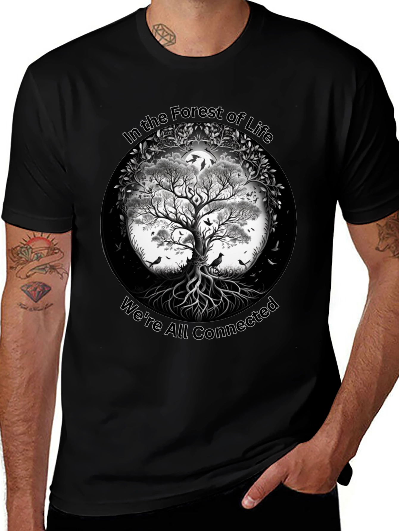 Black In the Forest of Life T-Shirt - Tree Design main image