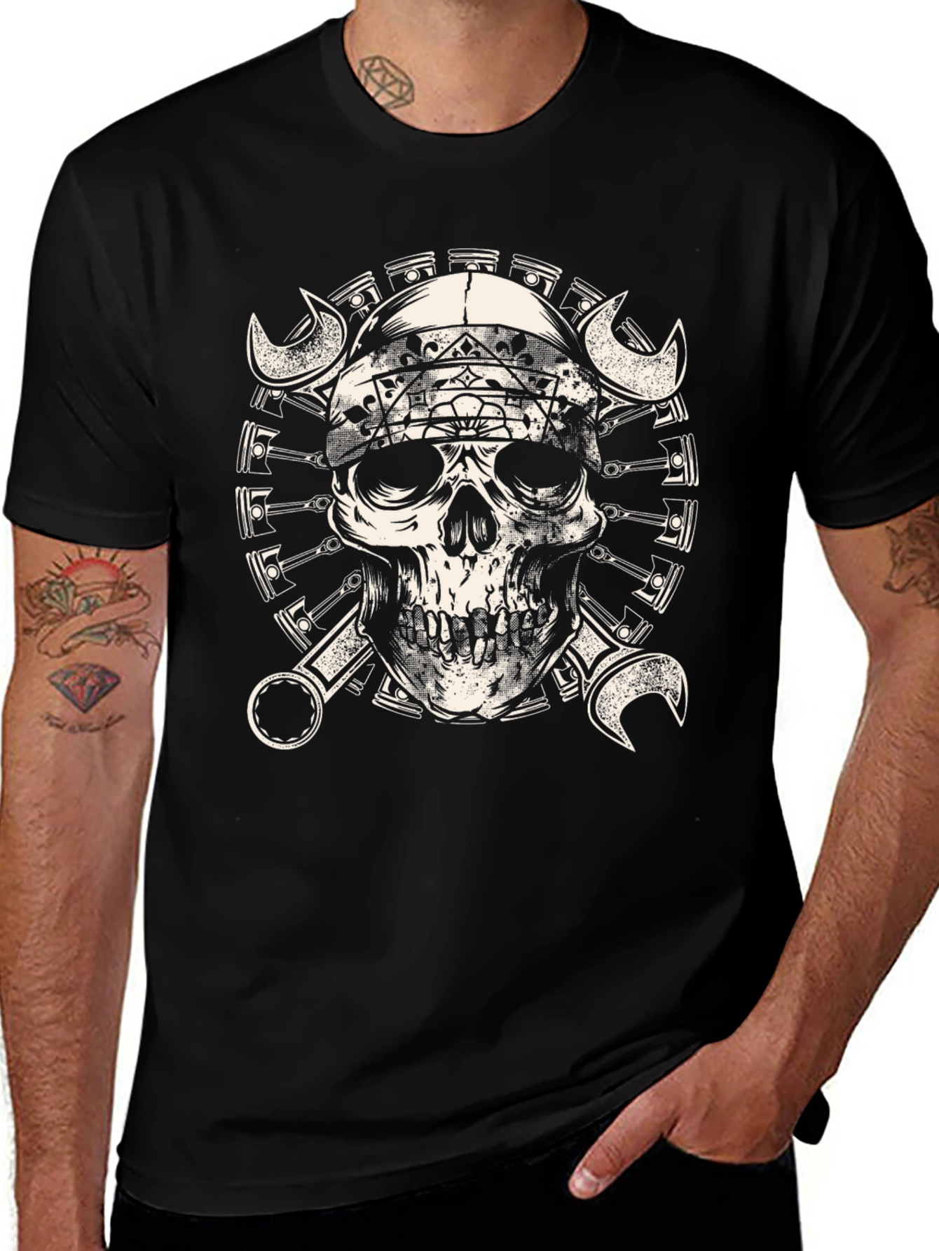 Skull & Wrench Graphic Tee - Mechanic Style