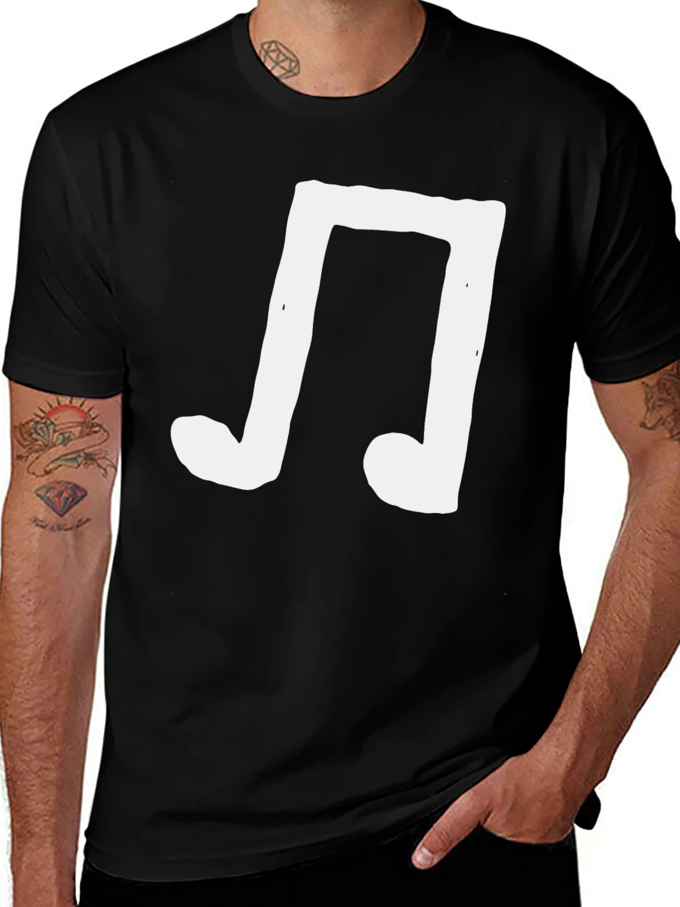 Variant 22 of Men's Black T-Shirt with White Music Note Graphic