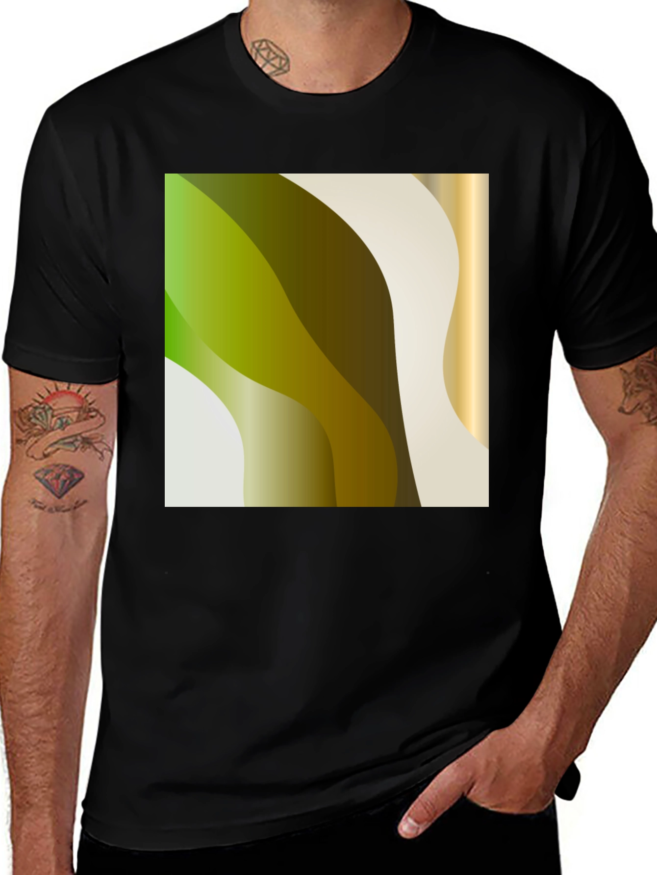 Modern Abstract Wave Graphic Tee - Black