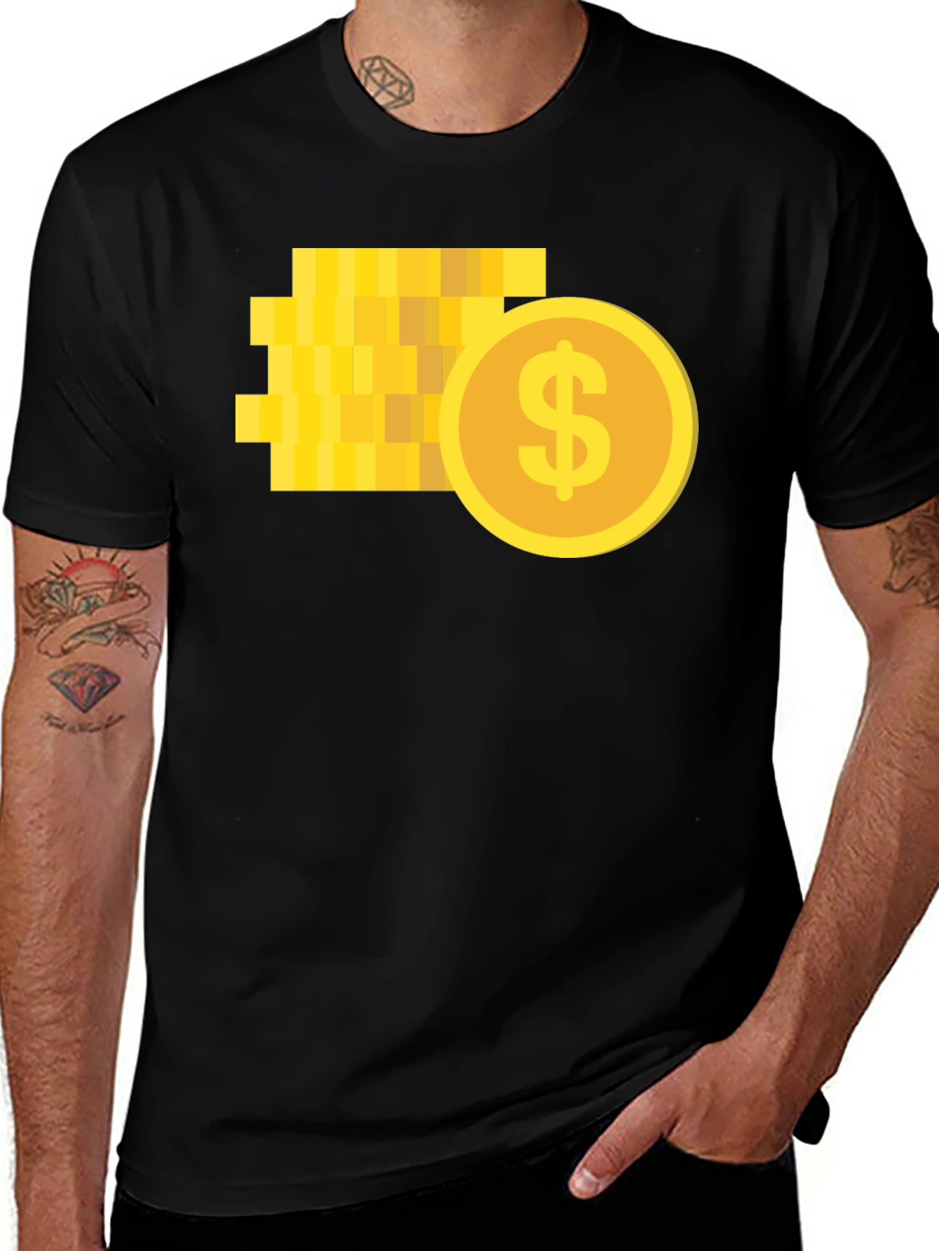 Variant 17 of Pixelated Coin Graphic Black T-Shirt