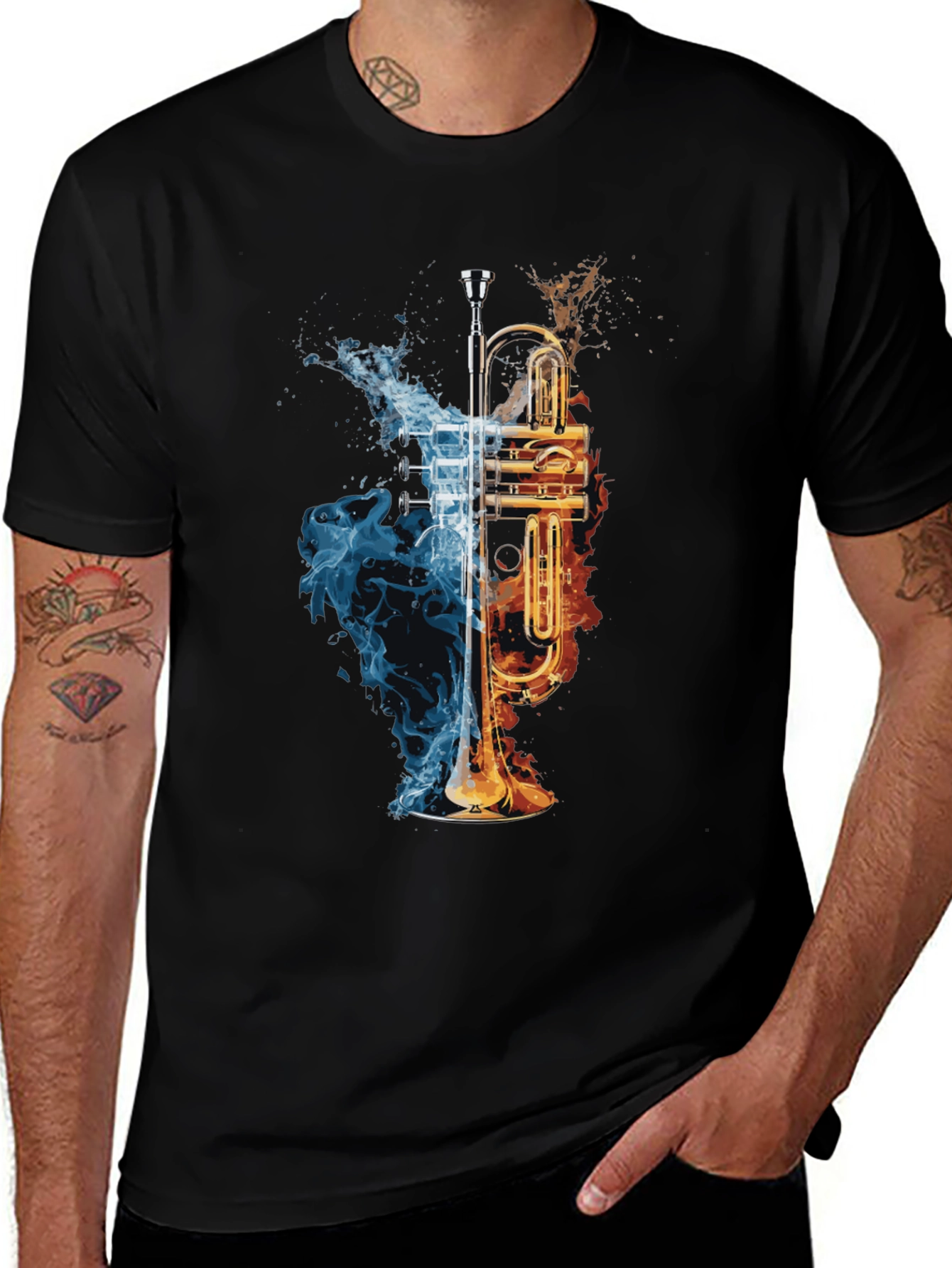 Variant 29 of Fire and Ice Trumpet Graphic Tee - Cool Musician Shirt