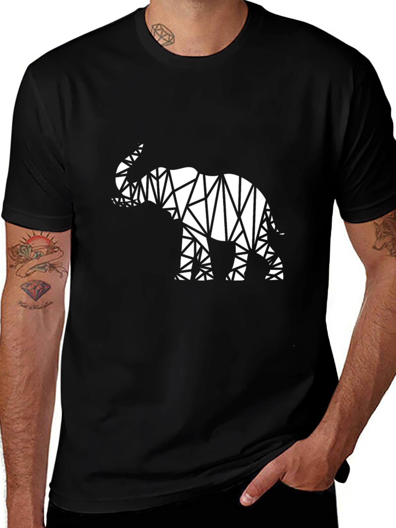 Variant 5 of Geometric Elephant Graphic Black T-Shirt