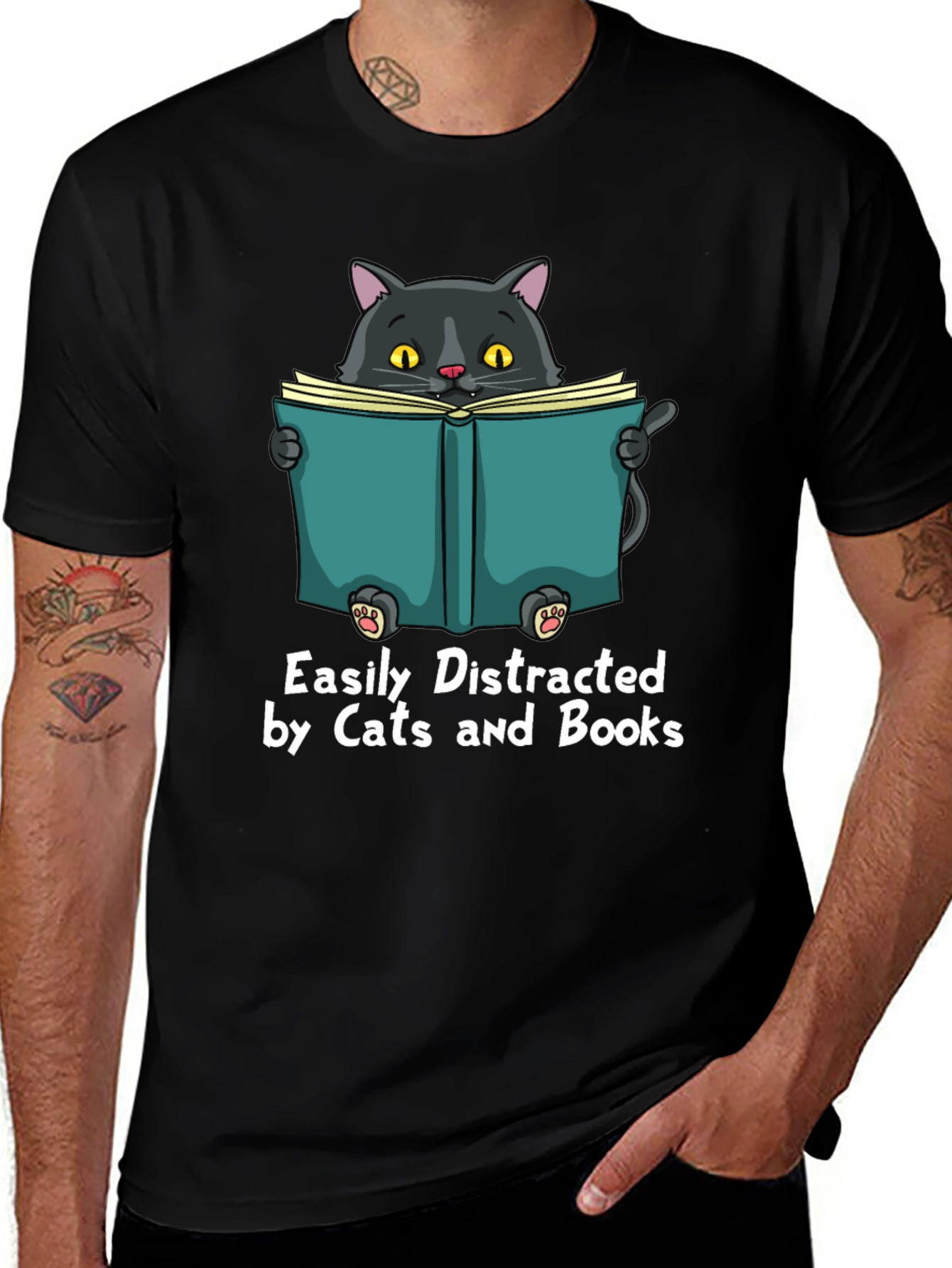 Variant 30 of Easily Distracted by Cats and Books Graphic Tee