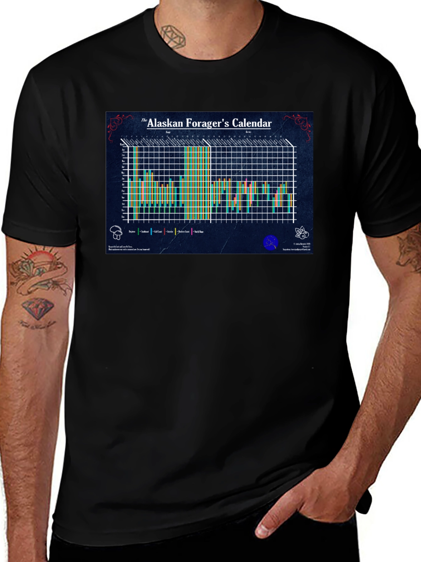 Alaskan Forager's Calendar Black T-Shirt