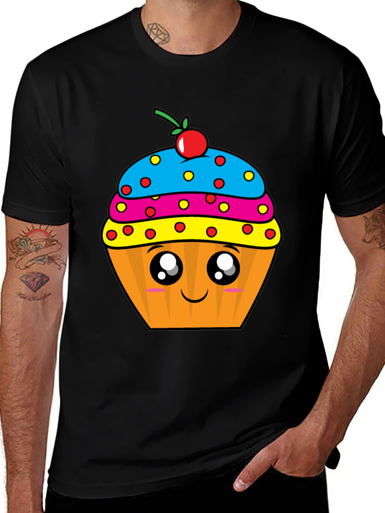 Cute Cupcake Graphic T-Shirt - Black Cotton Tee