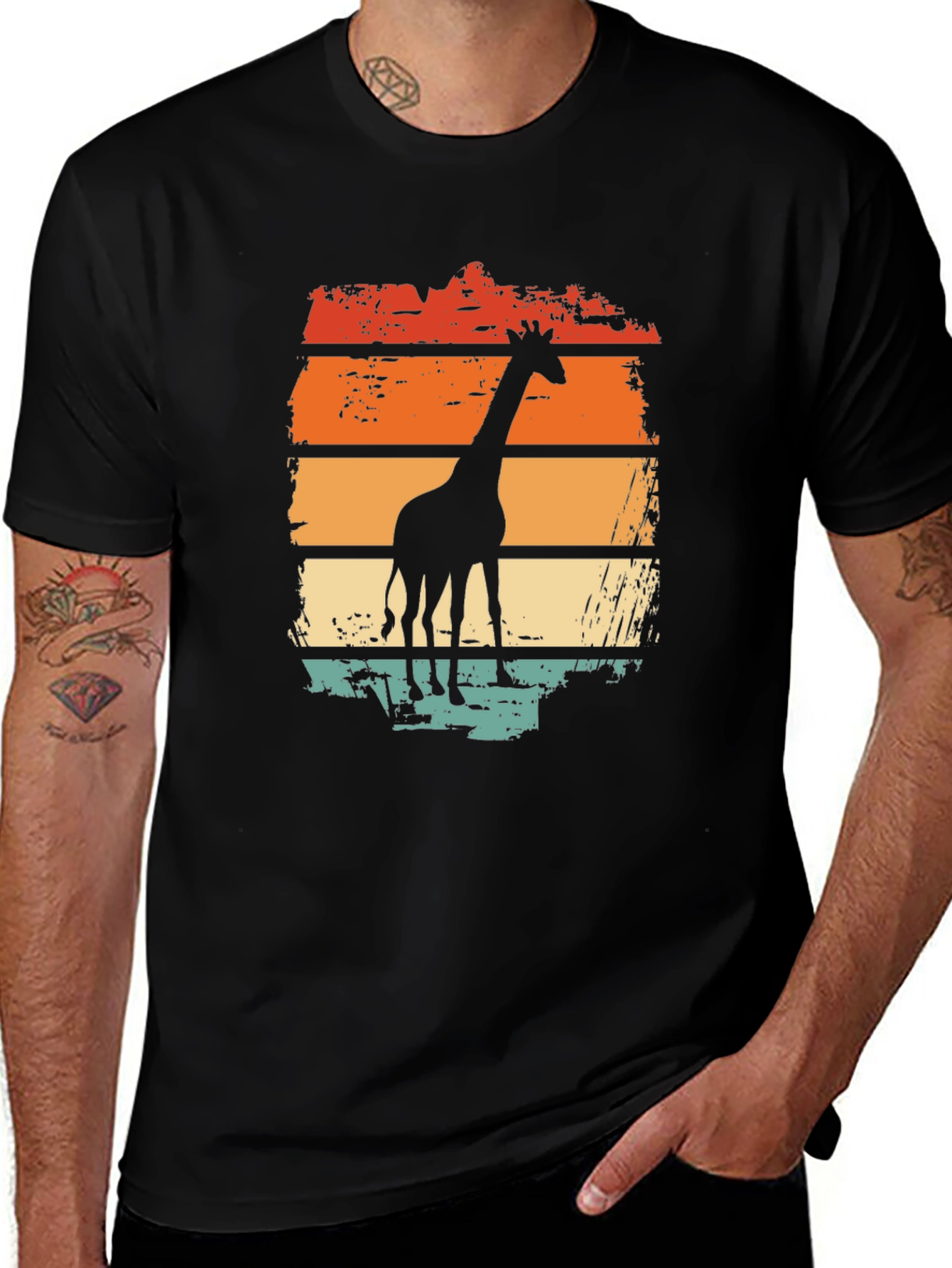 Variant 9 of Giraffe Sunset Graphic Tee - Retro Style Black T-Shirt