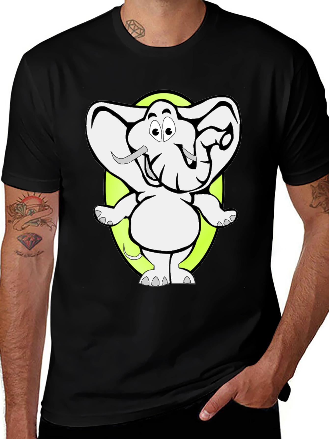 Variant 27 of Cartoon Elephant Graphic Tee - Black Cotton T-Shirt