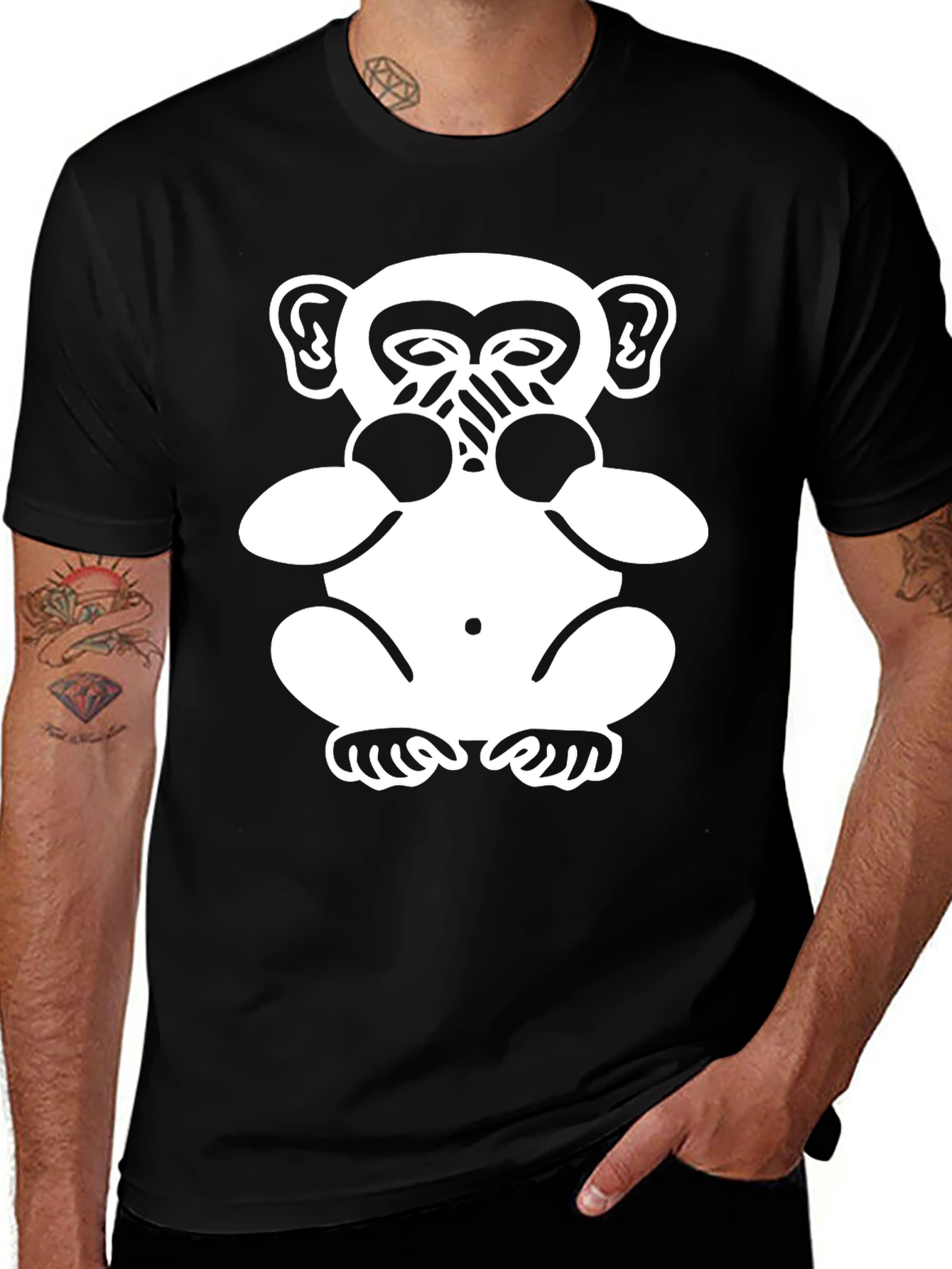Variant 12 of Hear No Evil Monkey Graphic T-Shirt - Black