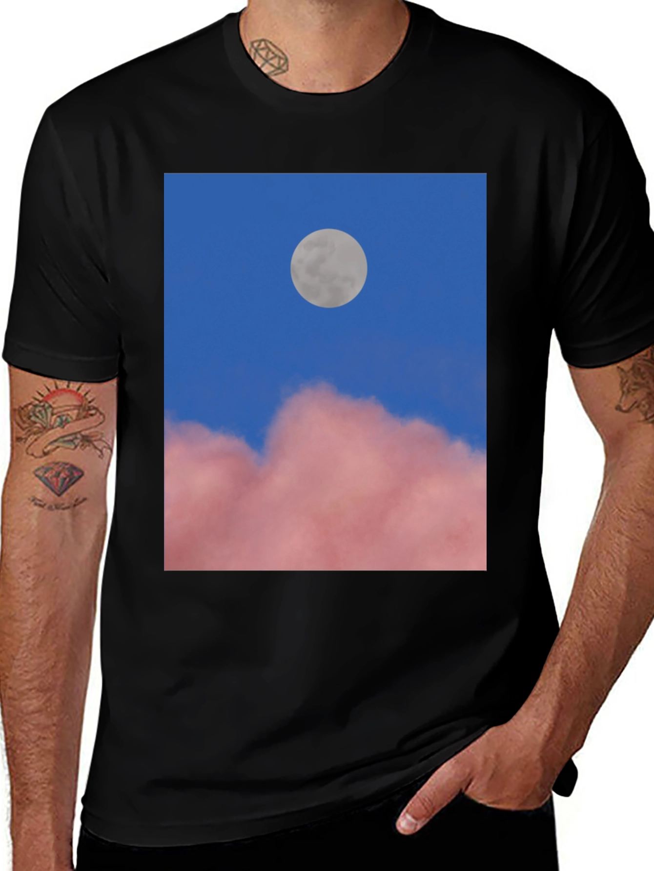 Variant 25 of Moon & Clouds Graphic Tee - Unisex Black T-Shirt