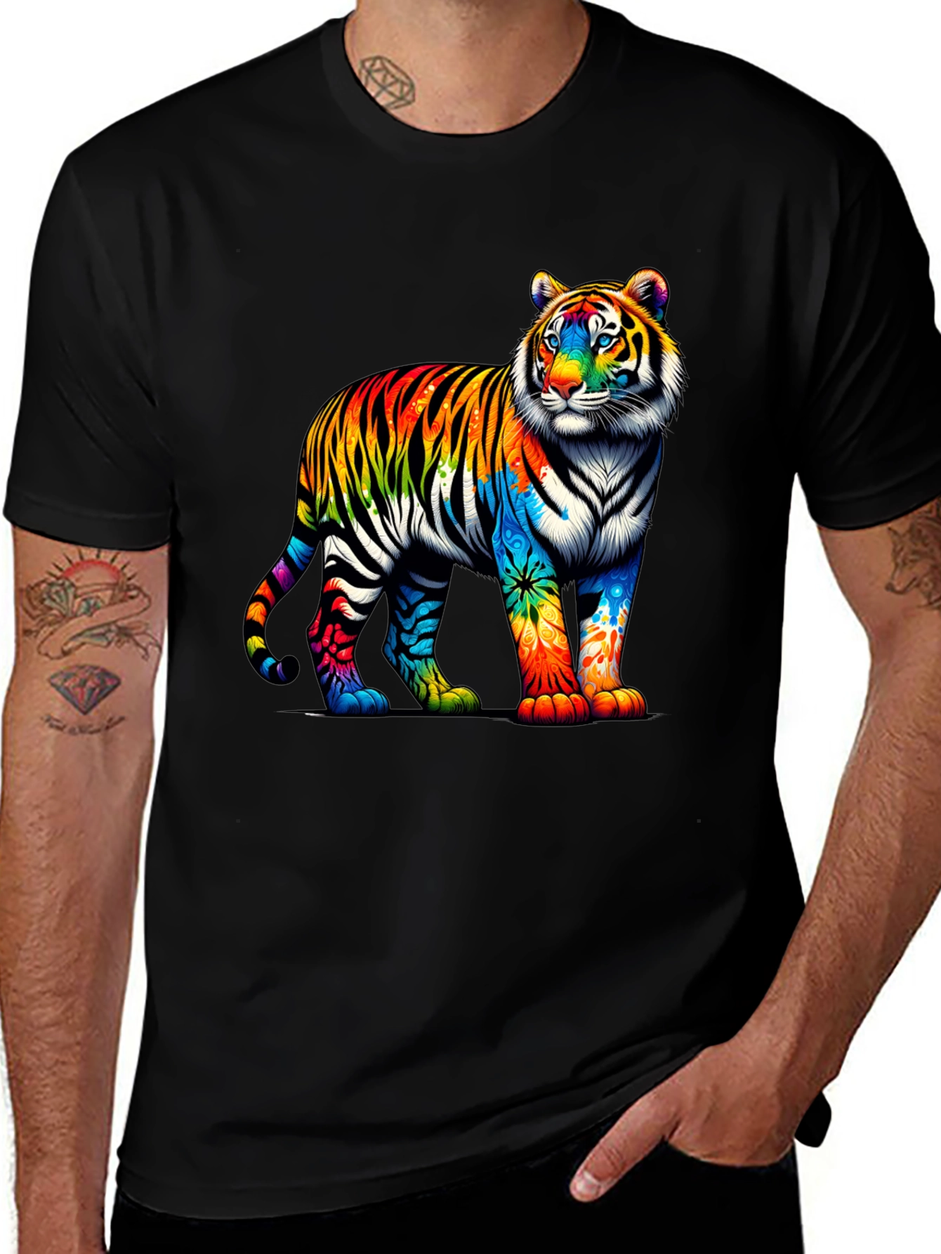 Variant 16 of Rainbow Tiger Graphic T-Shirt - Stylish Men's Tee