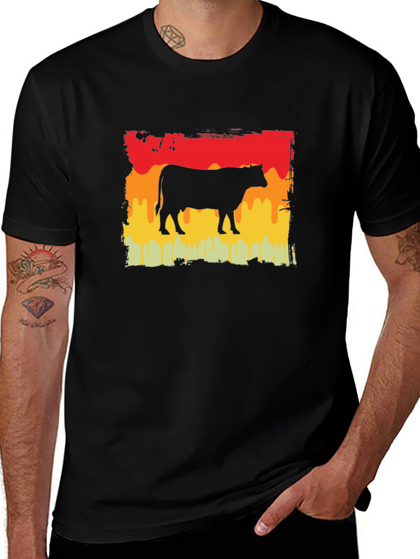 Variant 8 of Retro Cow Graphic Tee - Black Unisex T-Shirt