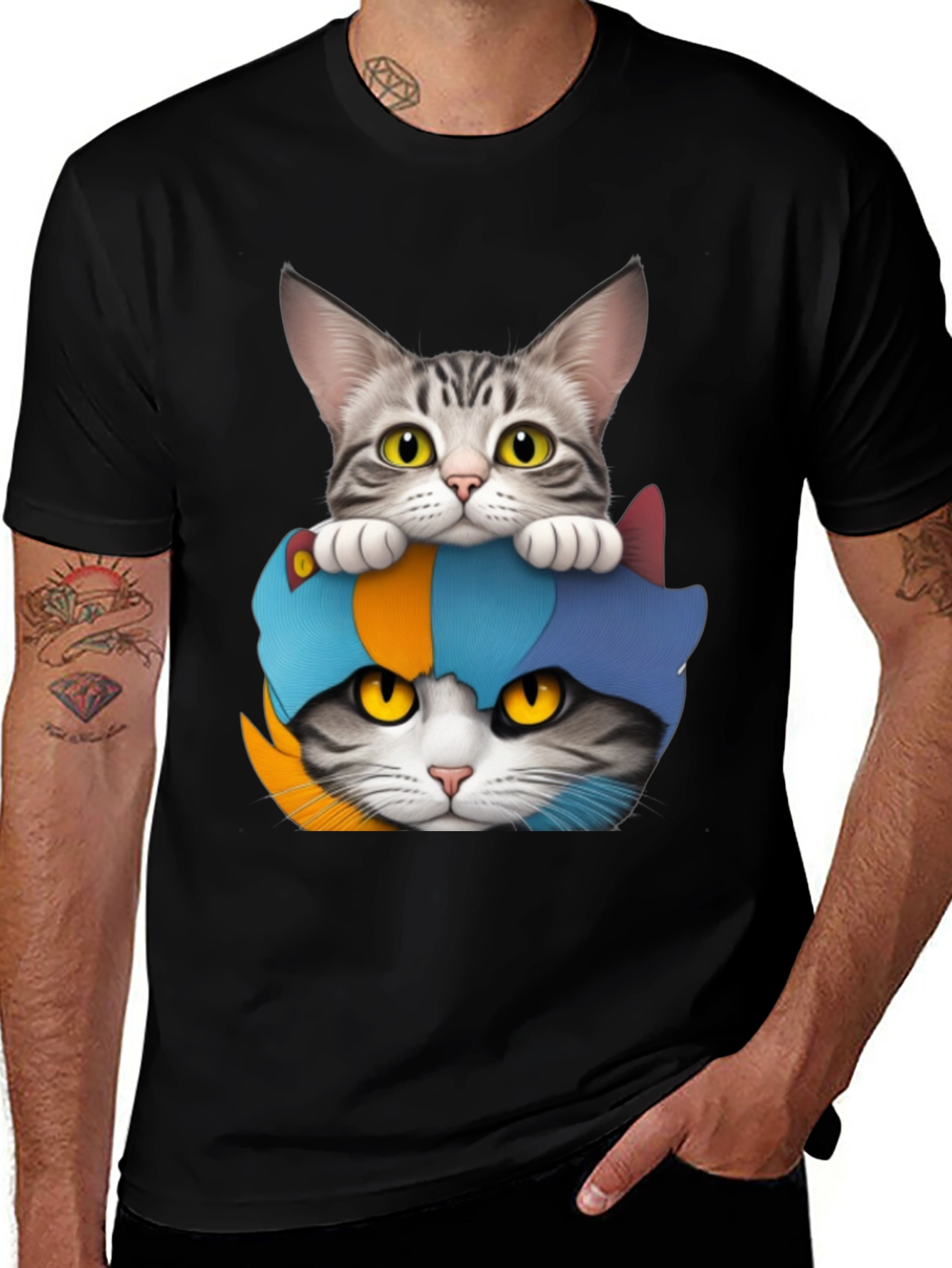 Variant 18 of Two Cats T-Shirt: Funny Feline Graphic Tee