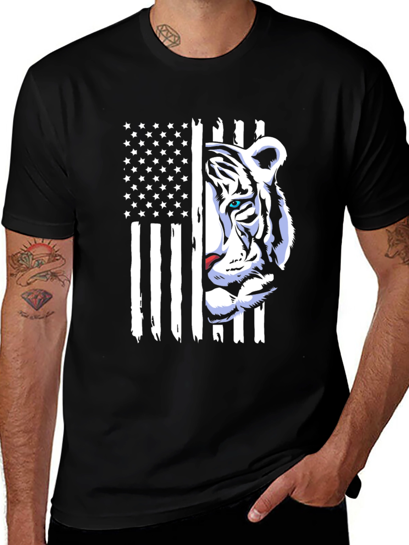 Black Patriotic Tiger Graphic Tee - American Pride main image