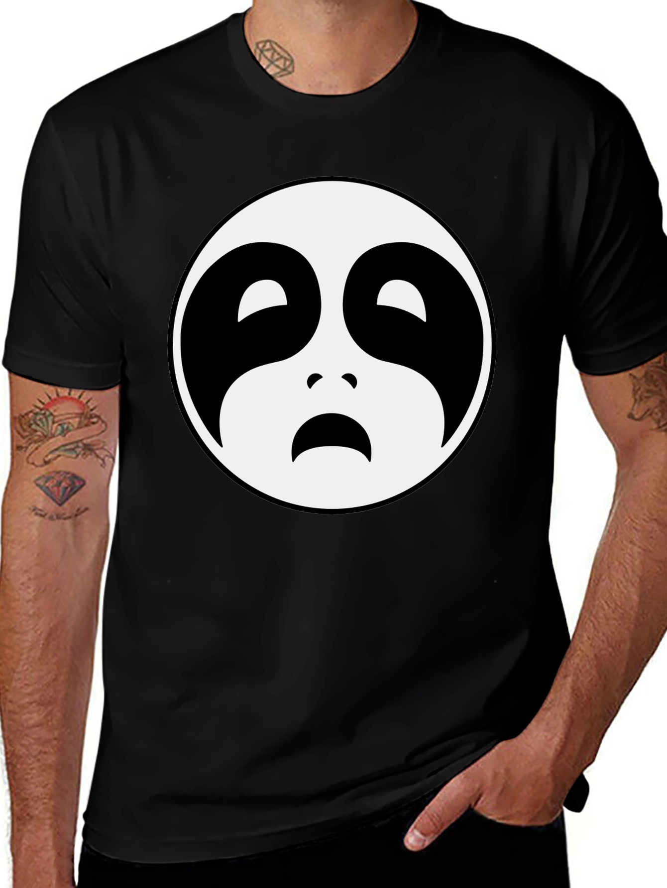 Variant 6 of Yin Yang Face Graphic Tee - Black Cotton Blend Shirt