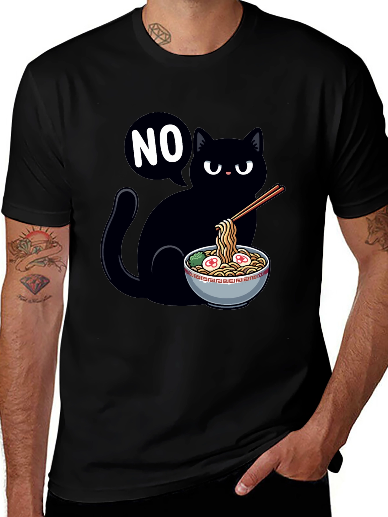 Variant 19 of Black Cat Ramen T-Shirt - "NO" Attitude