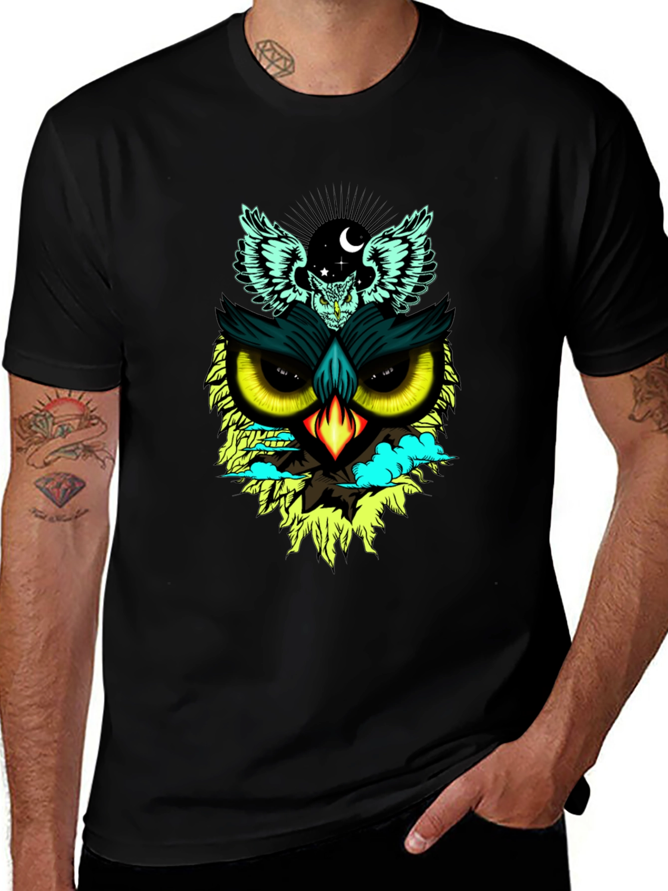 Variant 7 of Owl Graphic Print Black T-Shirt