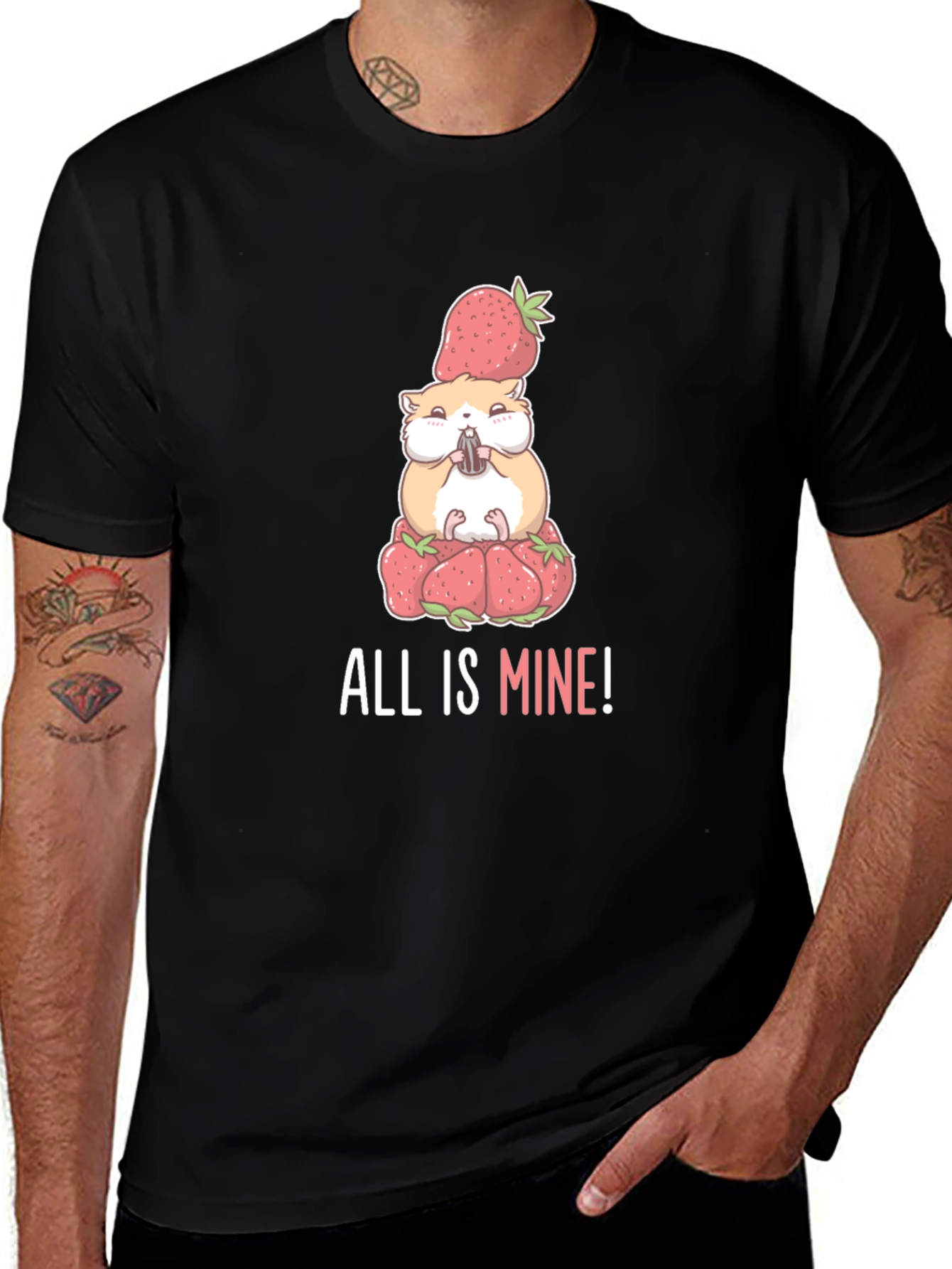 Variant 16 of Cute Hamster Strawberry Pile T-Shirt - "All Is Mine!"