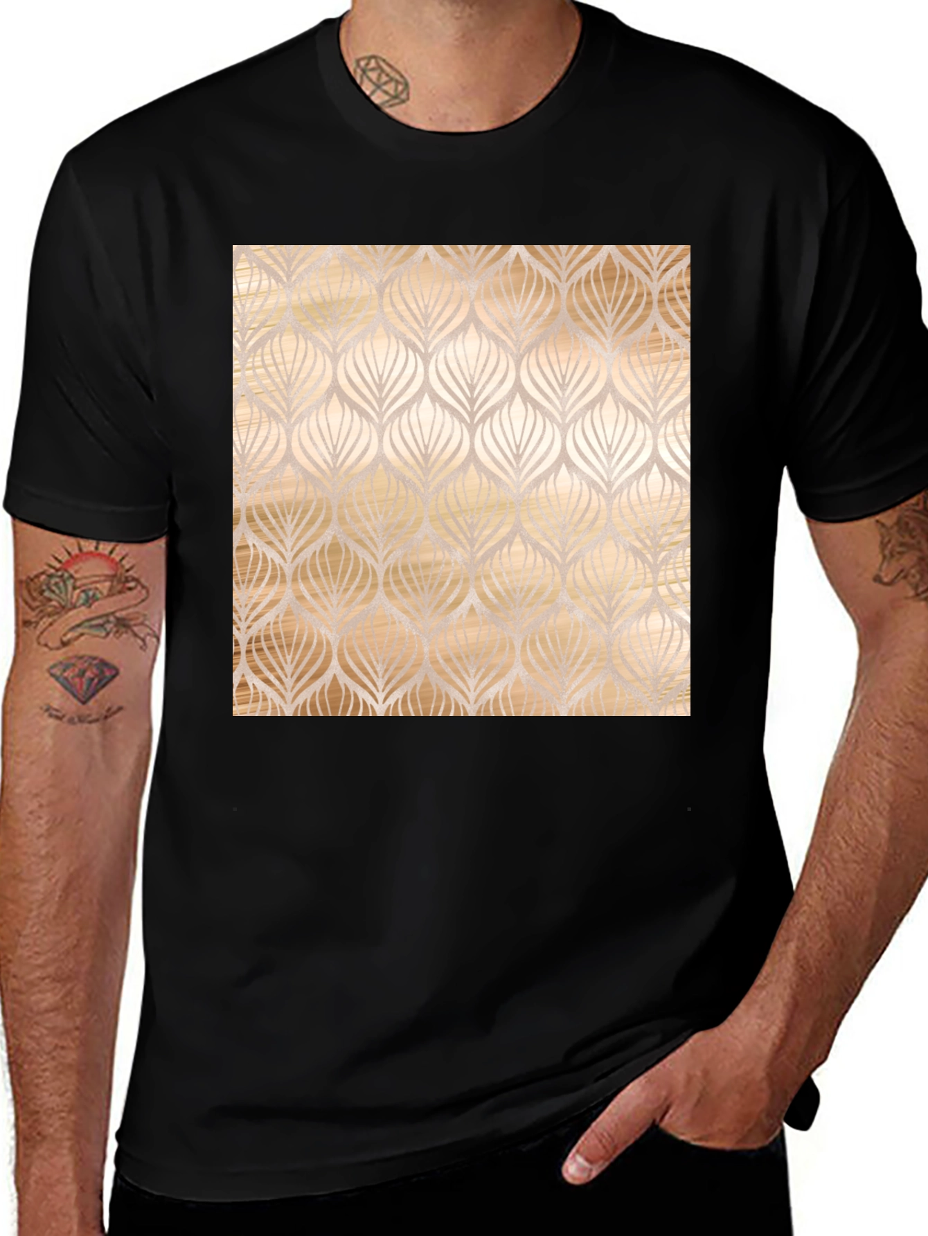 Elegant Leaf Pattern Black Tee