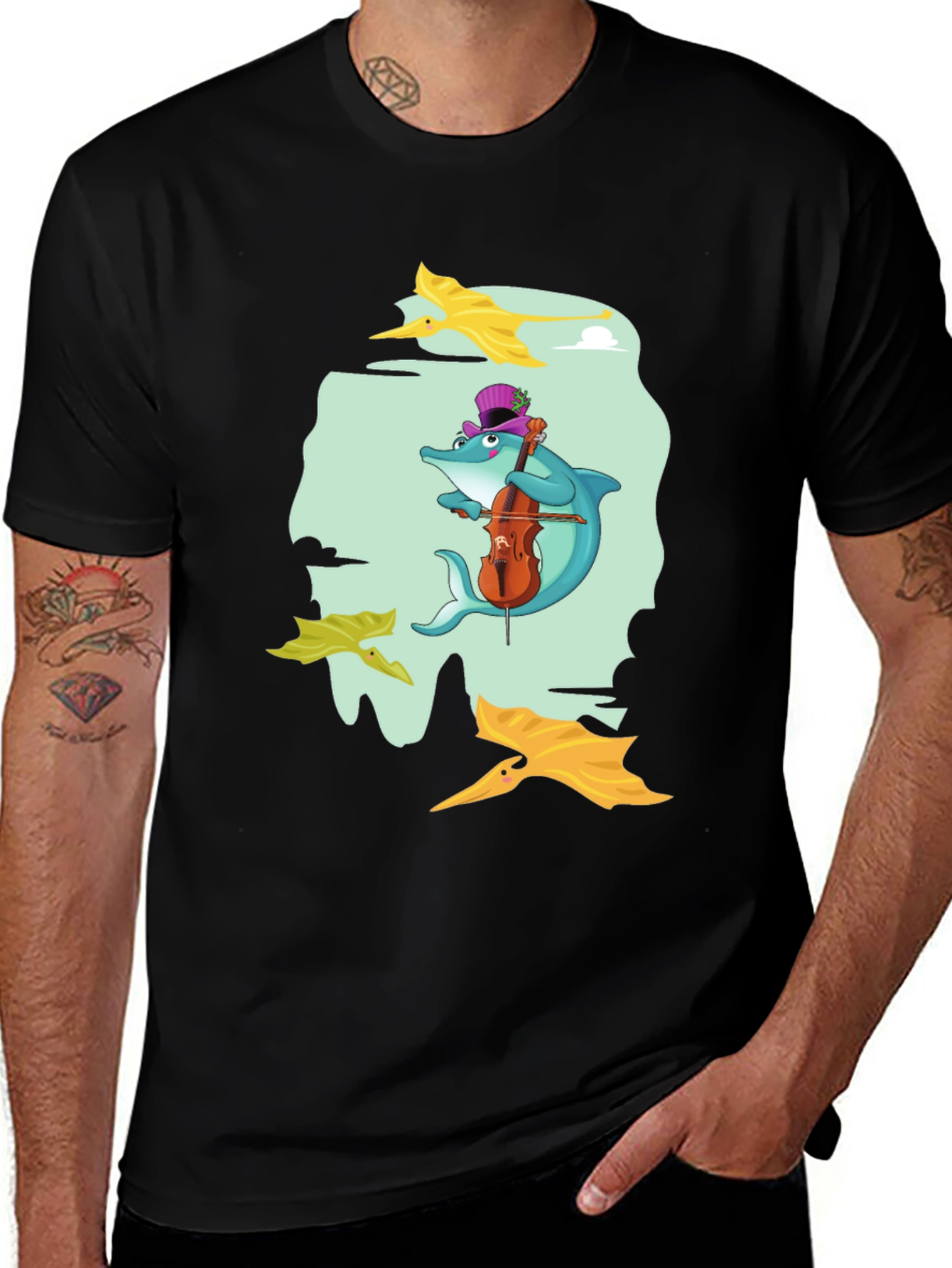 Variant 19 of Dolphin Cello Player Graphic Tee - Unique & Fun