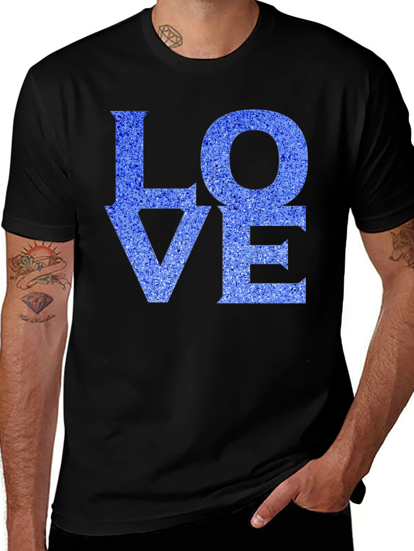 Variant 5 of Love T-Shirt - Blue Glitter Effect Design
