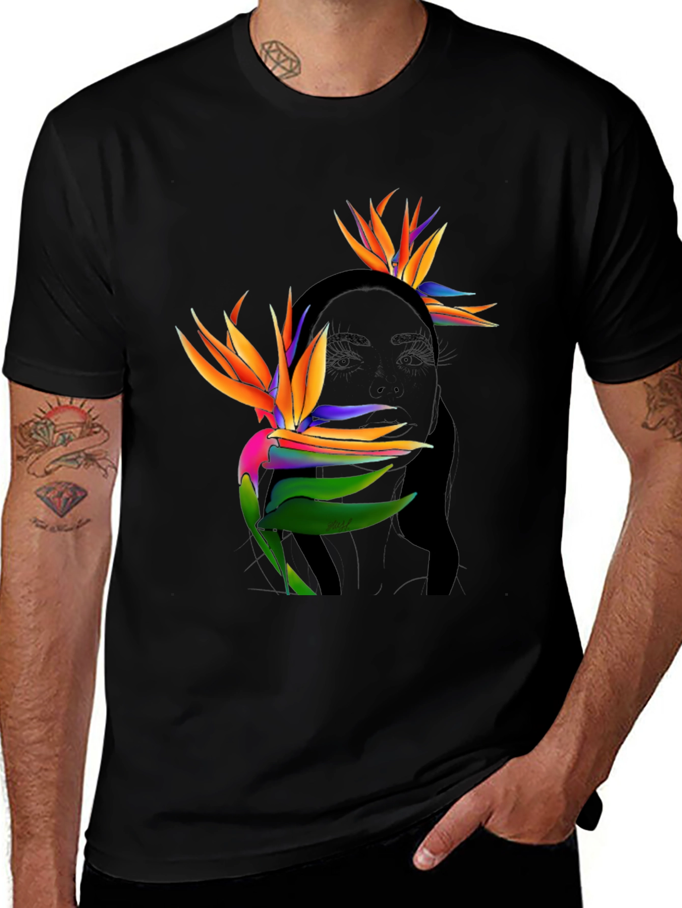 Variant 7 of Tropical Birds of Paradise Graphic Tee - Black
