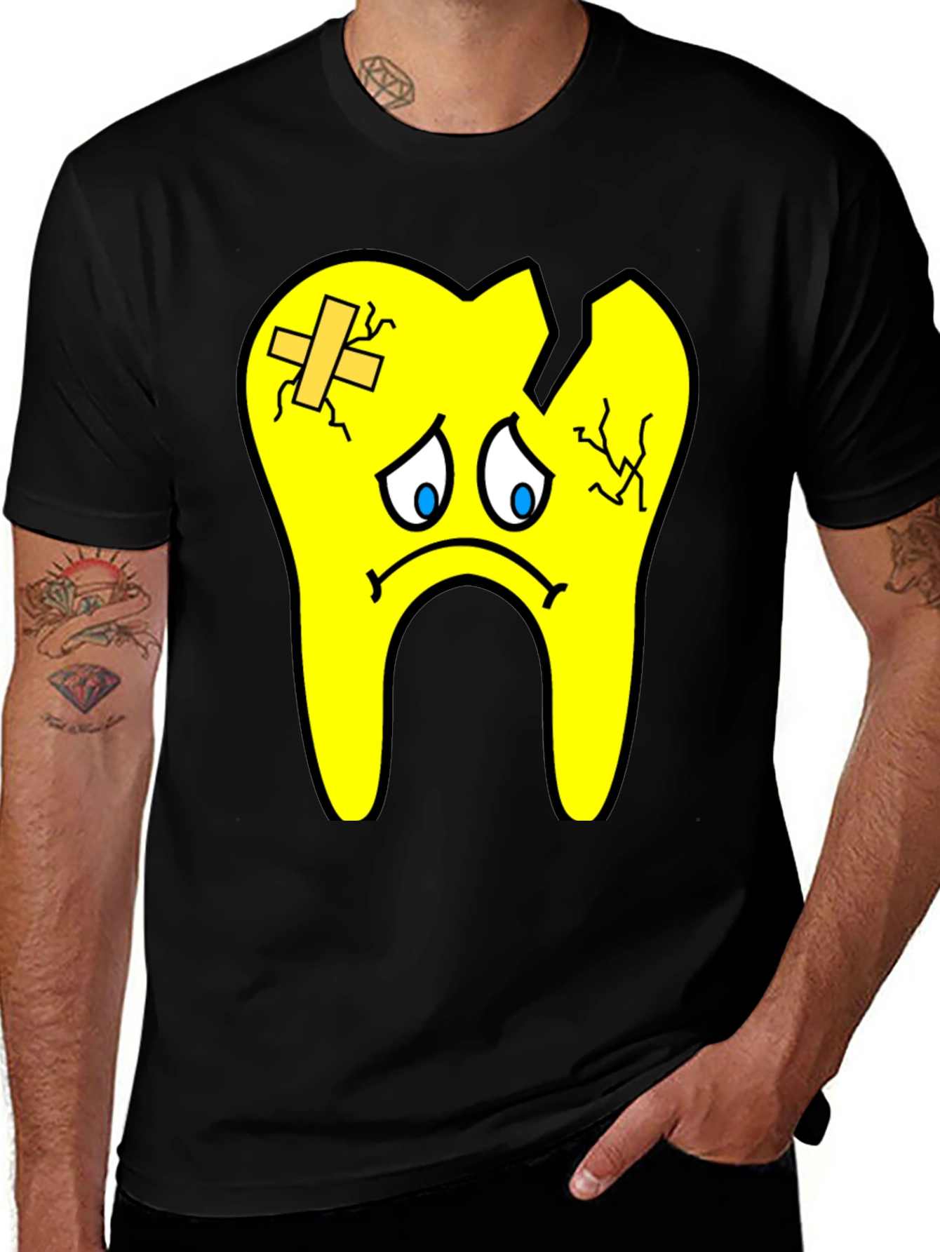 Variant 19 of Sad Broken Tooth Cartoon Graphic Print T-Shirt