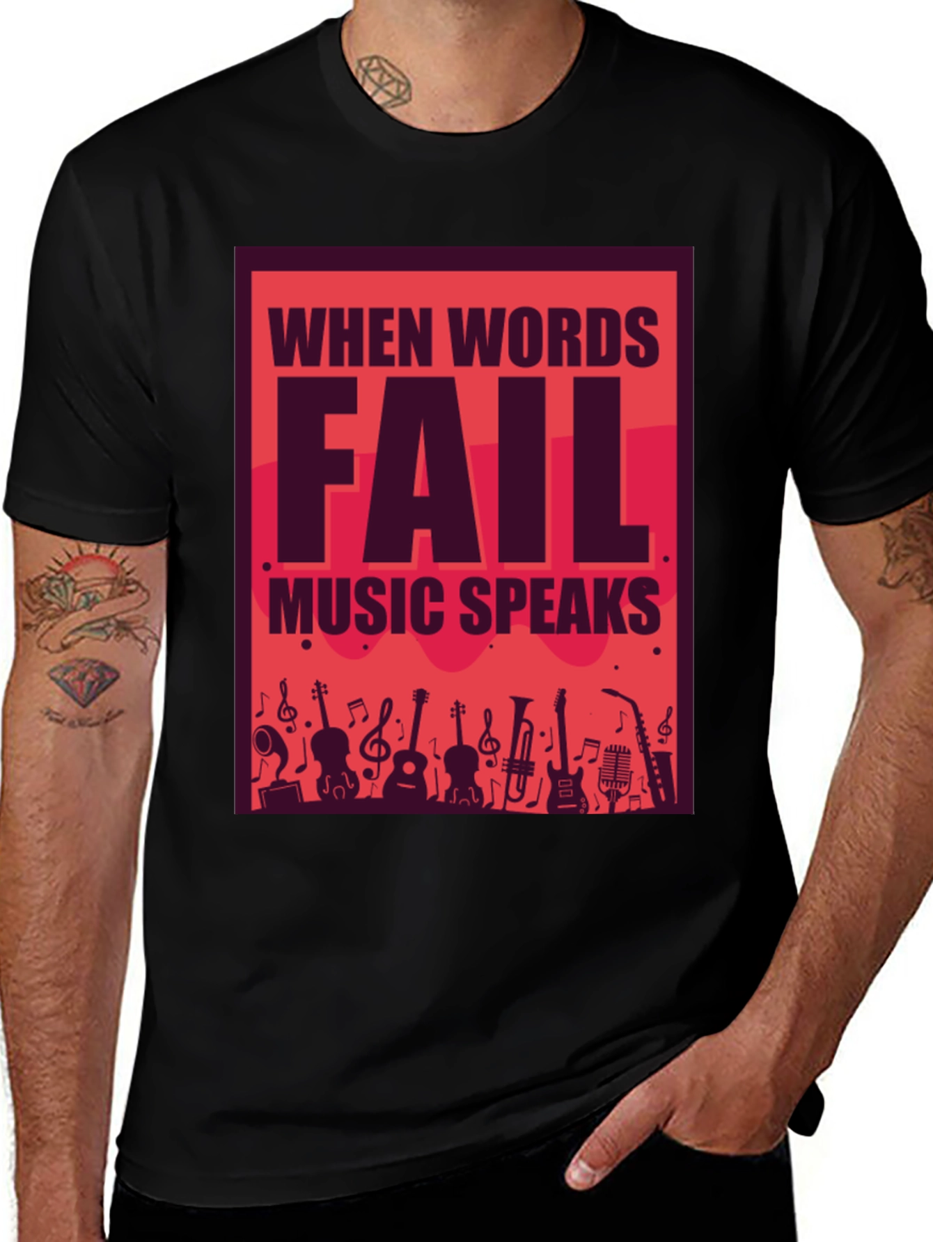 Variant 12 of Music Speaks Graphic Tee - Black Cotton T-Shirt
