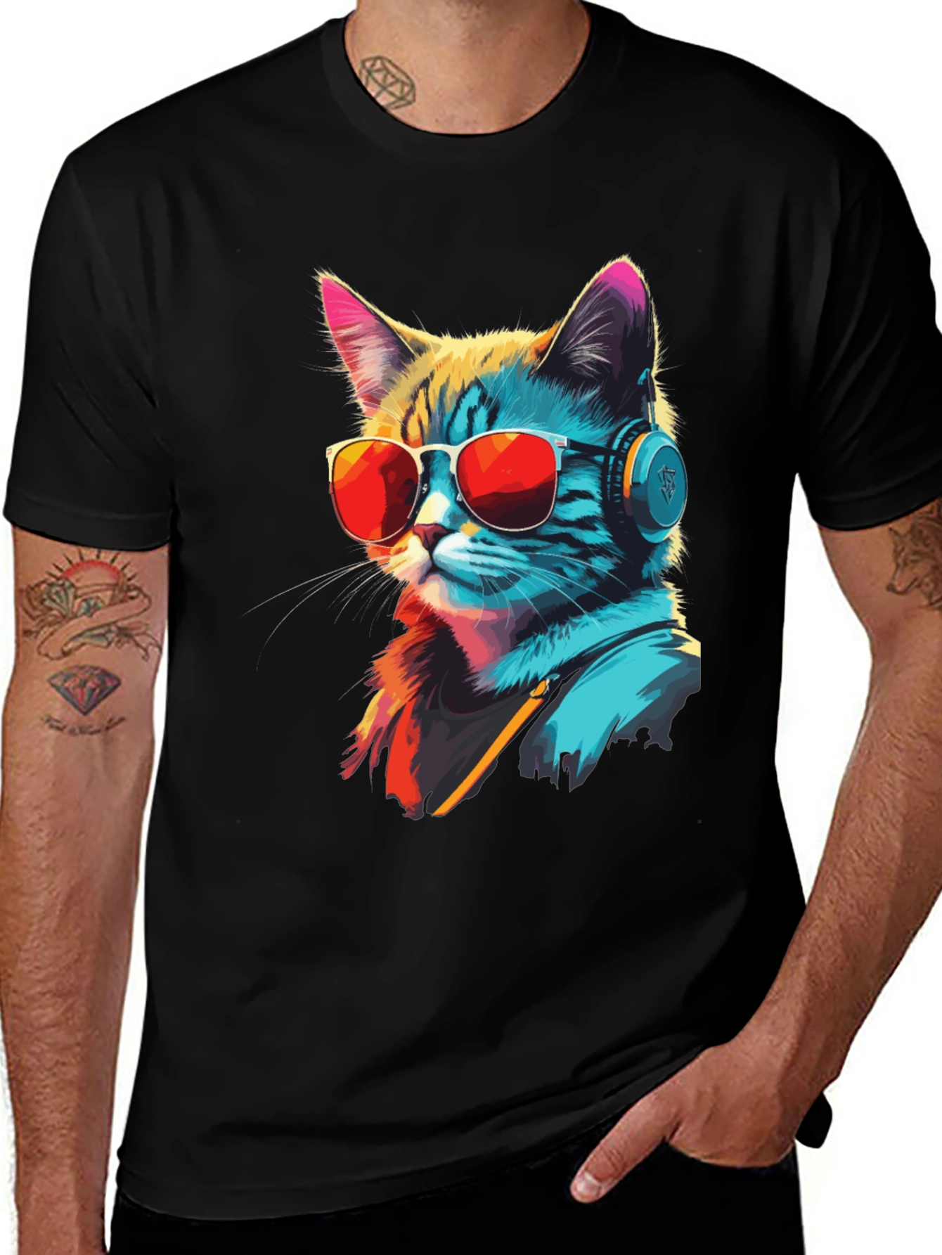 Variant 3 of Cool Cat Graphic Tee - Music Lover Style