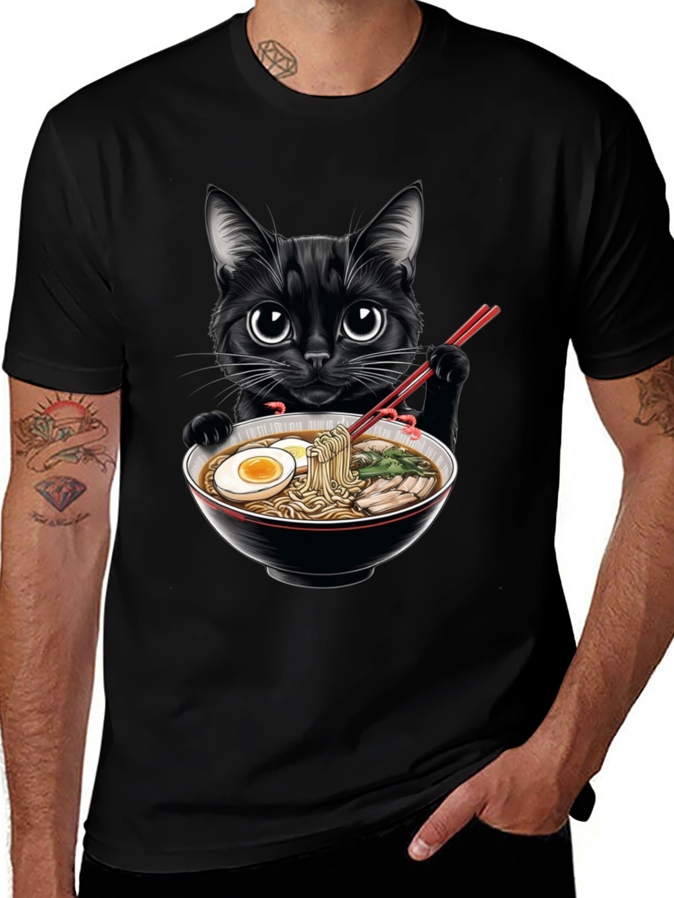 Black Cat Ramen T-Shirt - Cute Anime Style Tee