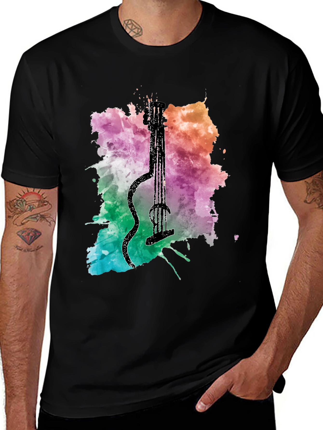 Variant 12 of Watercolor Guitar Graphic Tee - Music Lover Shirt