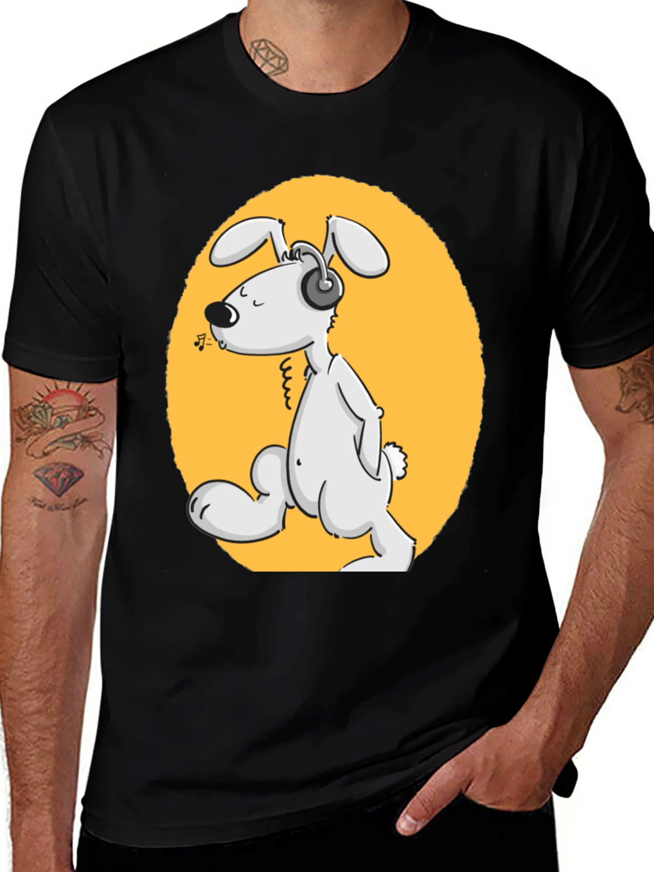 Variant 5 of Dog with Headphones Graphic Tee - Black