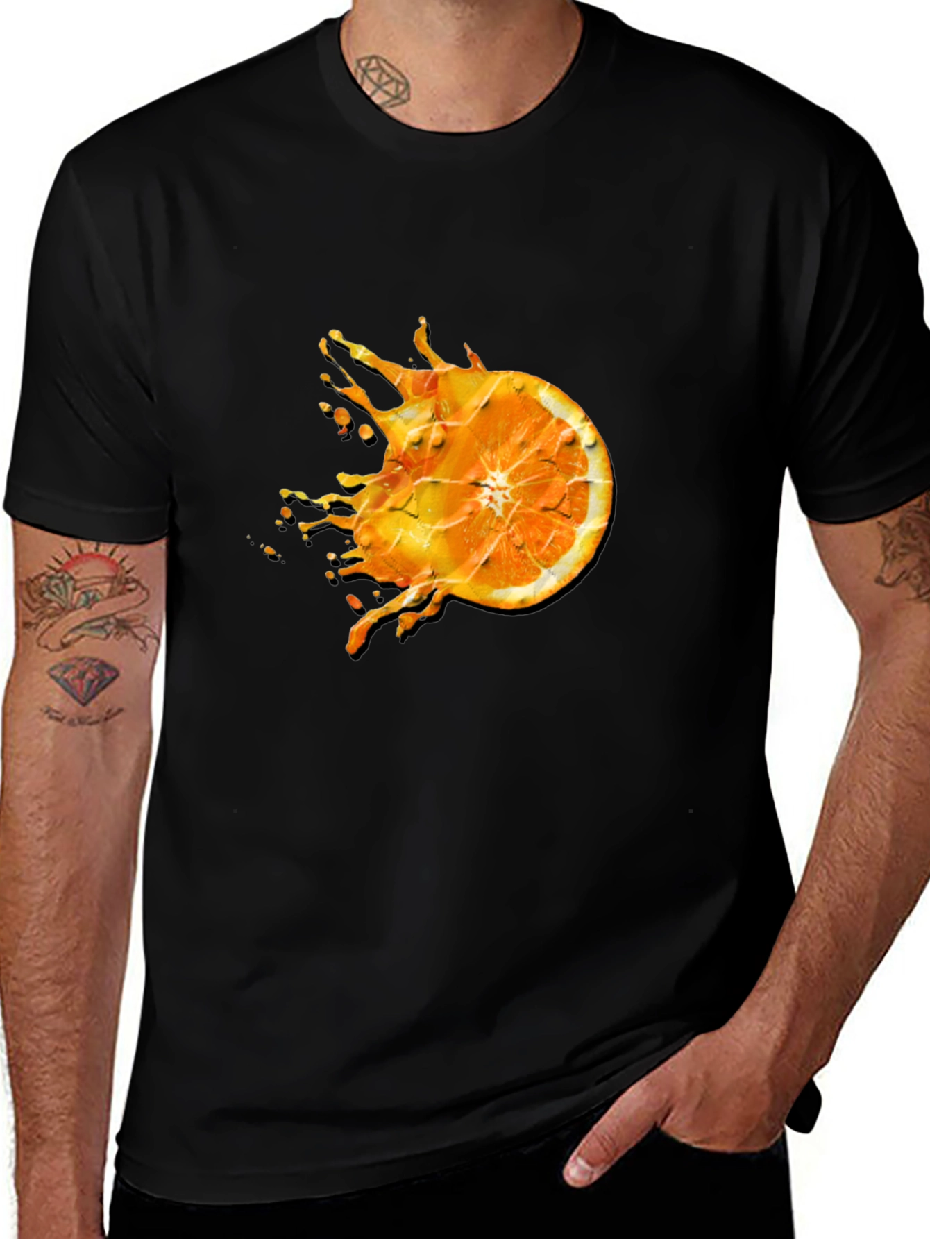 Variant 17 of Orange Splash Graphic Black T-Shirt